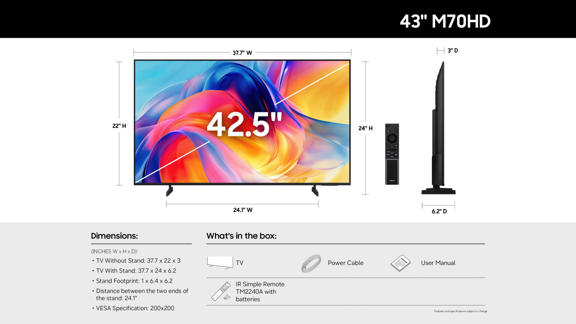 Samsung 43" Class M70HD Series Mini LED 4K UHD Smart Tizen TV (2026)
