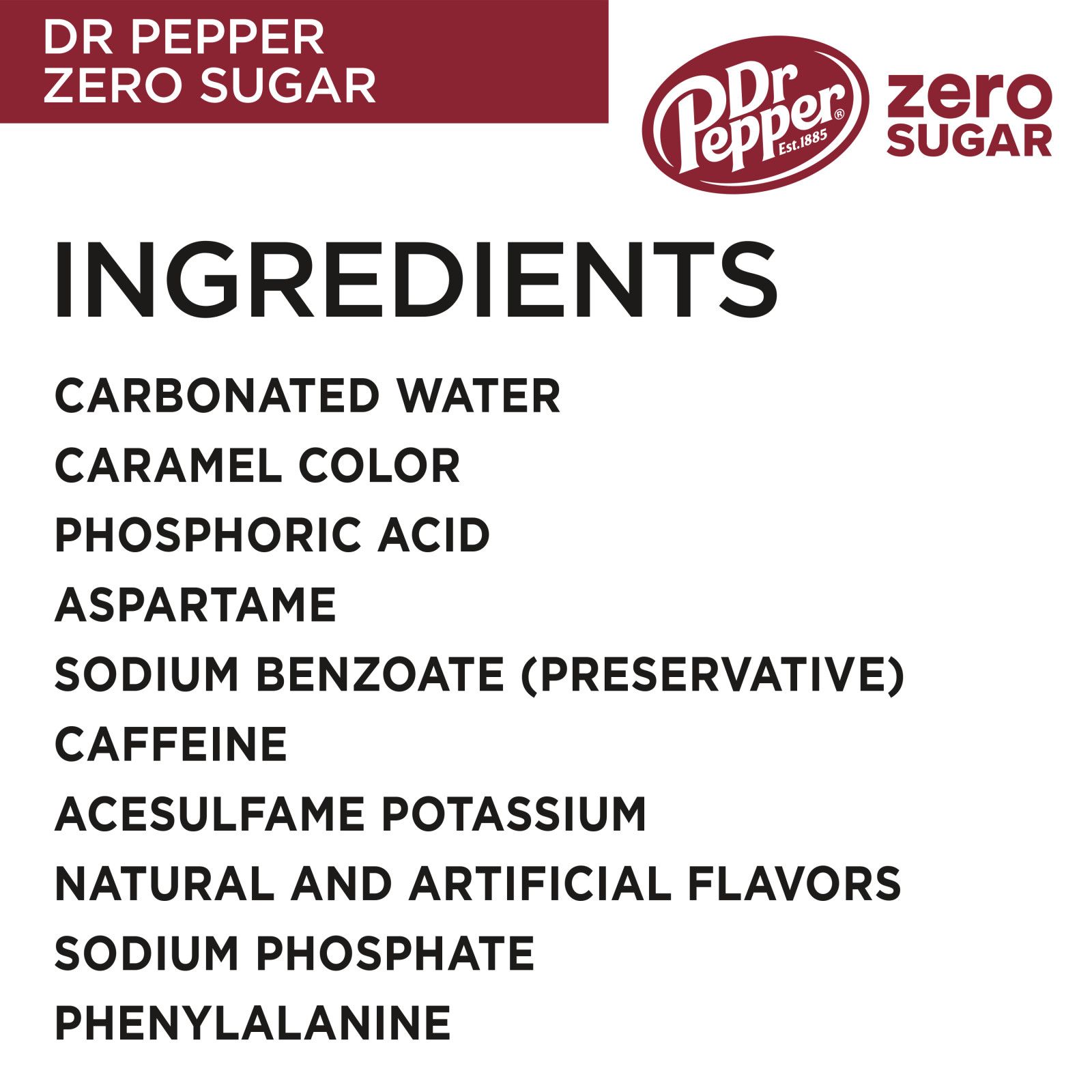Dr Pepper Zero Sugar Soda, Cans, 24 pk./12 fl. oz.