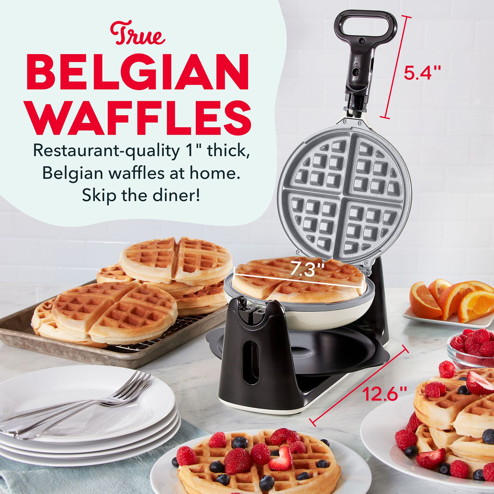 Dash Flip Belgian Waffle Maker with Batter Bottle and Serving Tong, Cream