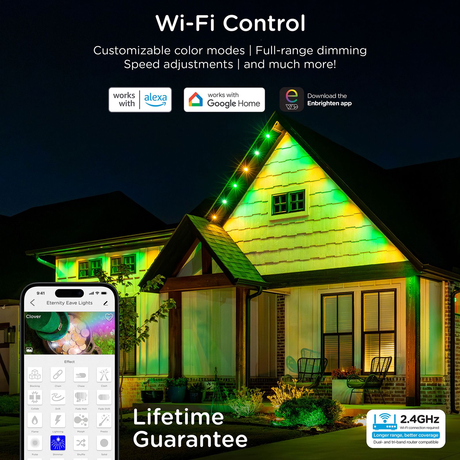 Enbrighten Eternity Eave Lights, Wi-fi, RGBW, 60 Lights, 82.5', White