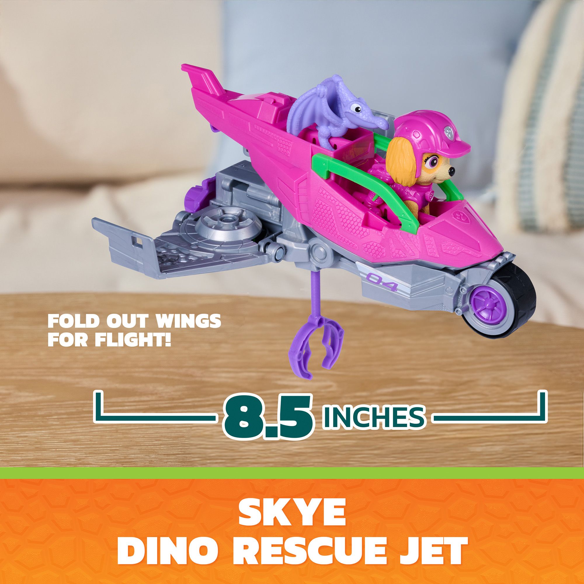 PAW Patrol: The Dino Movie, Skye Dino Rescue Jet with Folding Wings and Deployable Claw