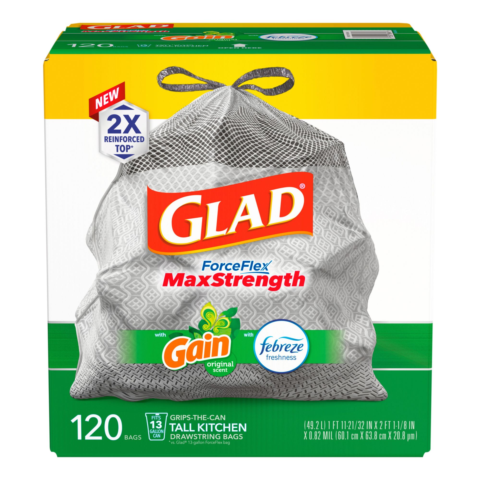 Glad ForceFlex Tall Kitchen Bags with Gain Odorshield, 120 ct./13 gal.