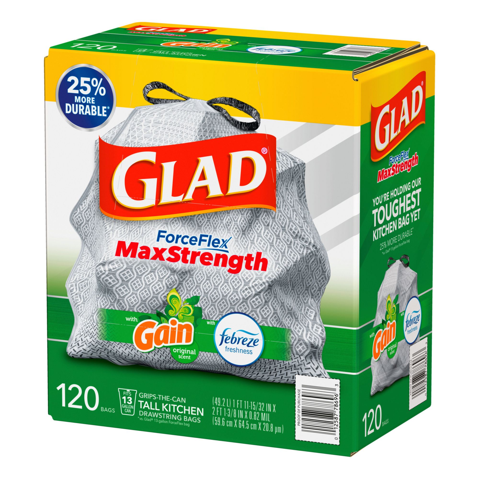 Glad ForceFlex Tall Kitchen Bags with Gain Odorshield, 120 ct./13 gal.