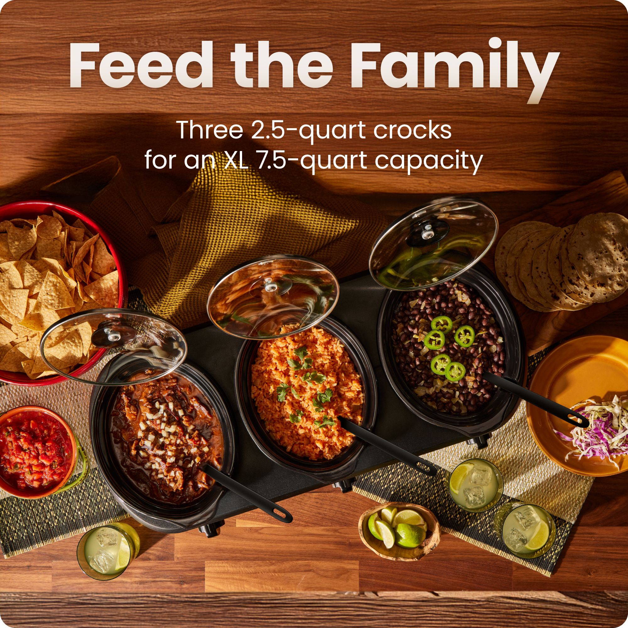 Chefman Triple Slow Cooker & Buffet Server with Three 2.5-Qt. Ceramic Inserts