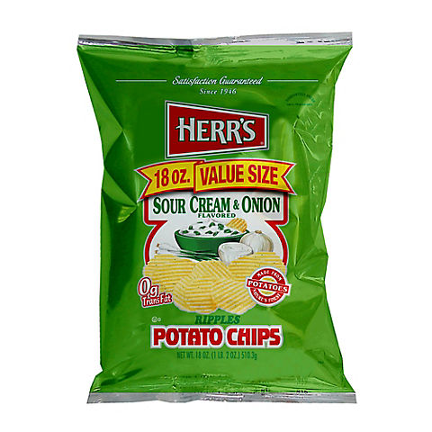 HERR'S Sour Cream & Onion Ripple Potato Chips, 18 oz.