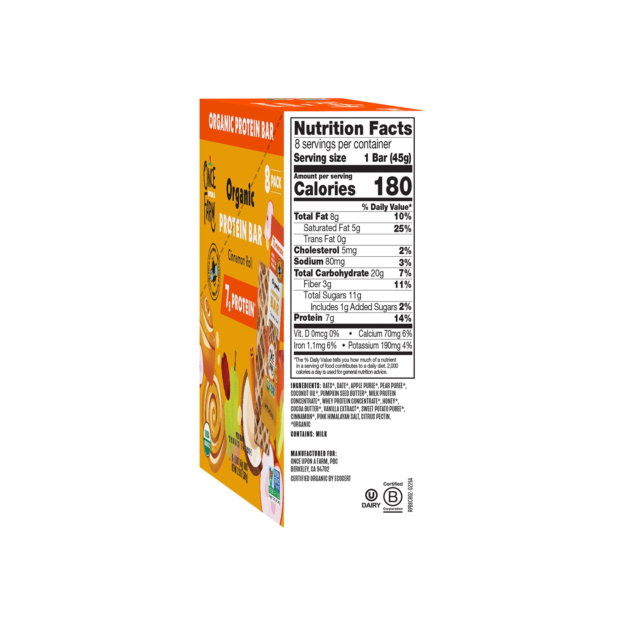 Once Upon A Farm Refrigerated Protein Bars, Cinnamon Roll, 8 pk./1.6 oz.