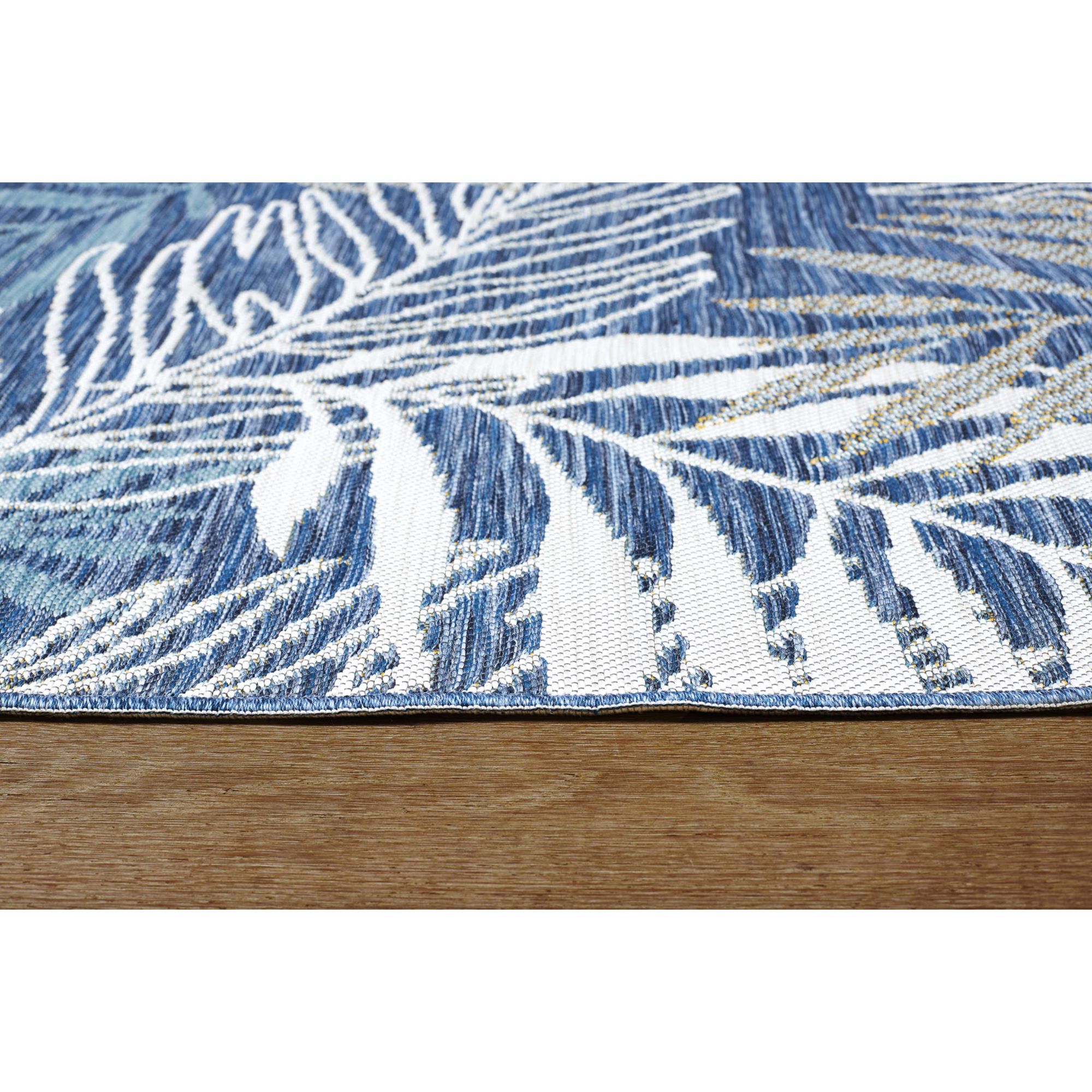 Terra by Obeetee Plaza Navajo Indoor-Outdoor Rug, Botanical Tropical Leaves — Blue/Neutral (Select Size)
