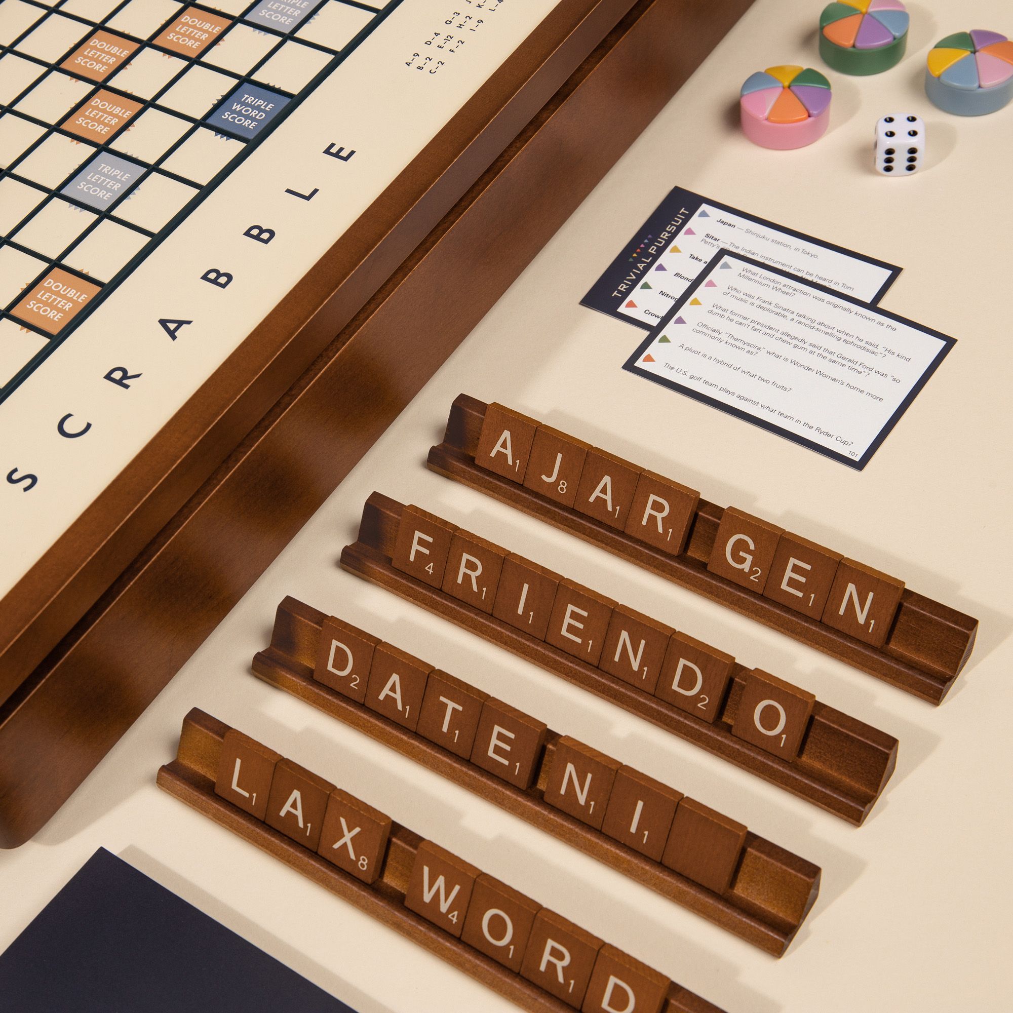 WS Game Company 3-in-1 Premium Game Collection: Scrabble, Trivial Pursuit and Cribbage