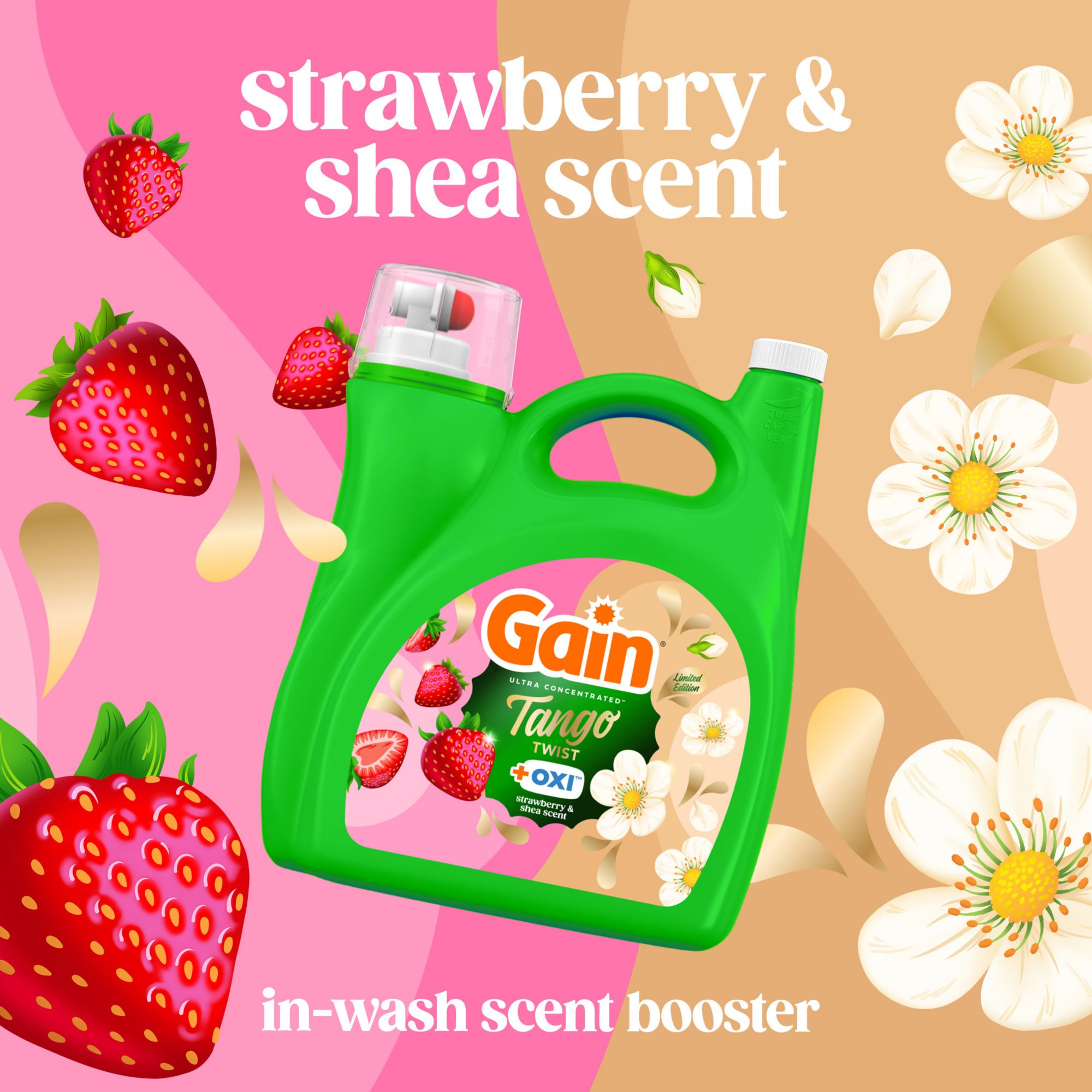 Gain Tango Twist Laundry Detergent Liquid, Strawberry and Shea Scent, 170 fl. oz.