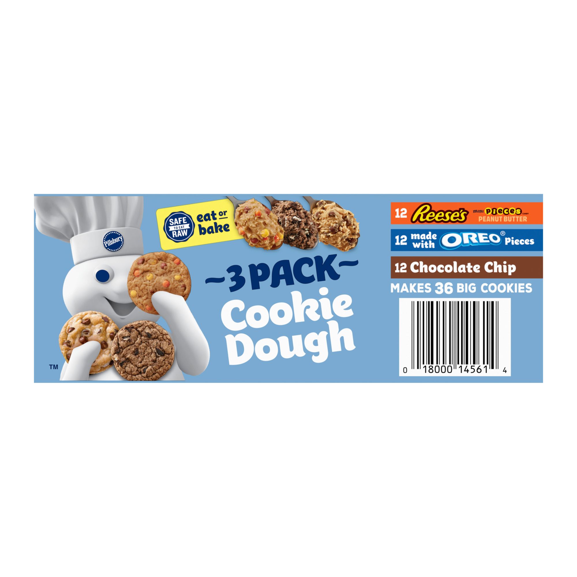 Pillsbury Ready To Bake Mega Cookie Dough, Reese's Pieces, Chocolate Chip, Oreo Pieces, Makes 36 Cookies