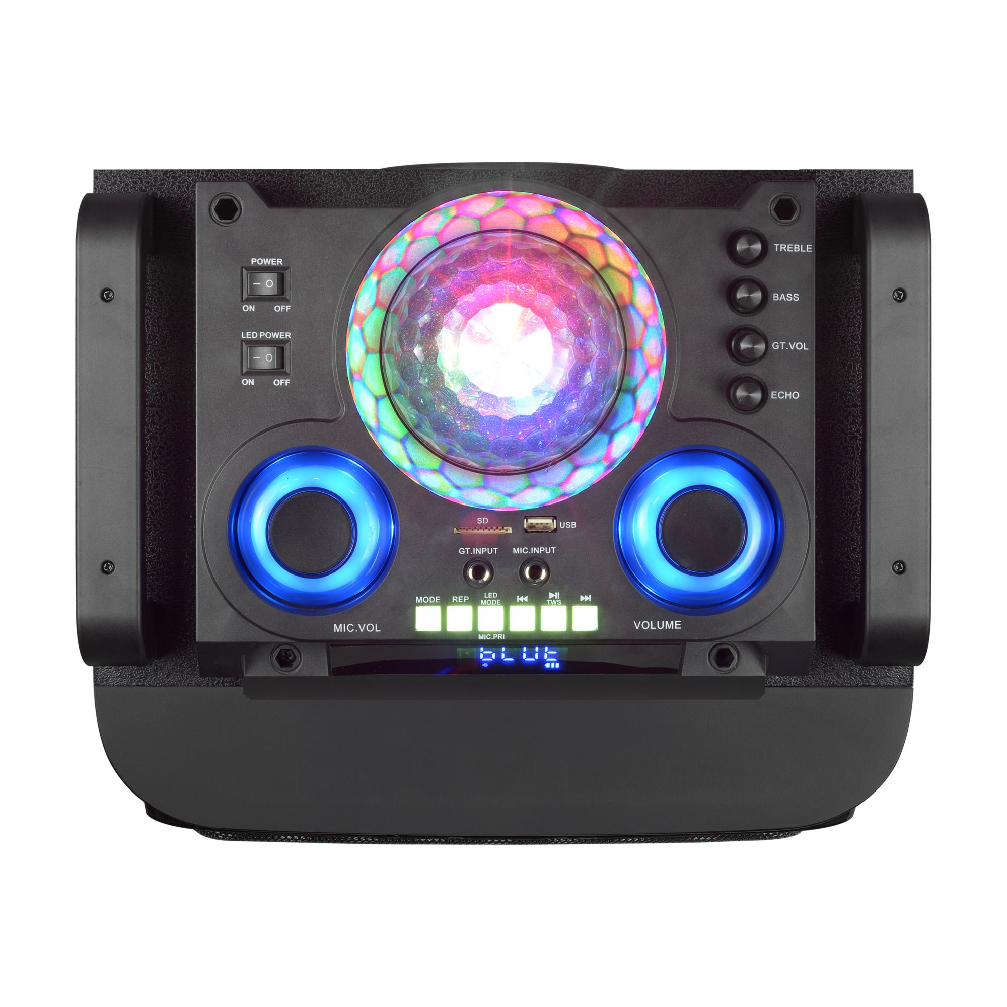 QFX Dual 12" Rechargeable Bluetooth Speaker System with Surround LED Party Lights & Graphic Display