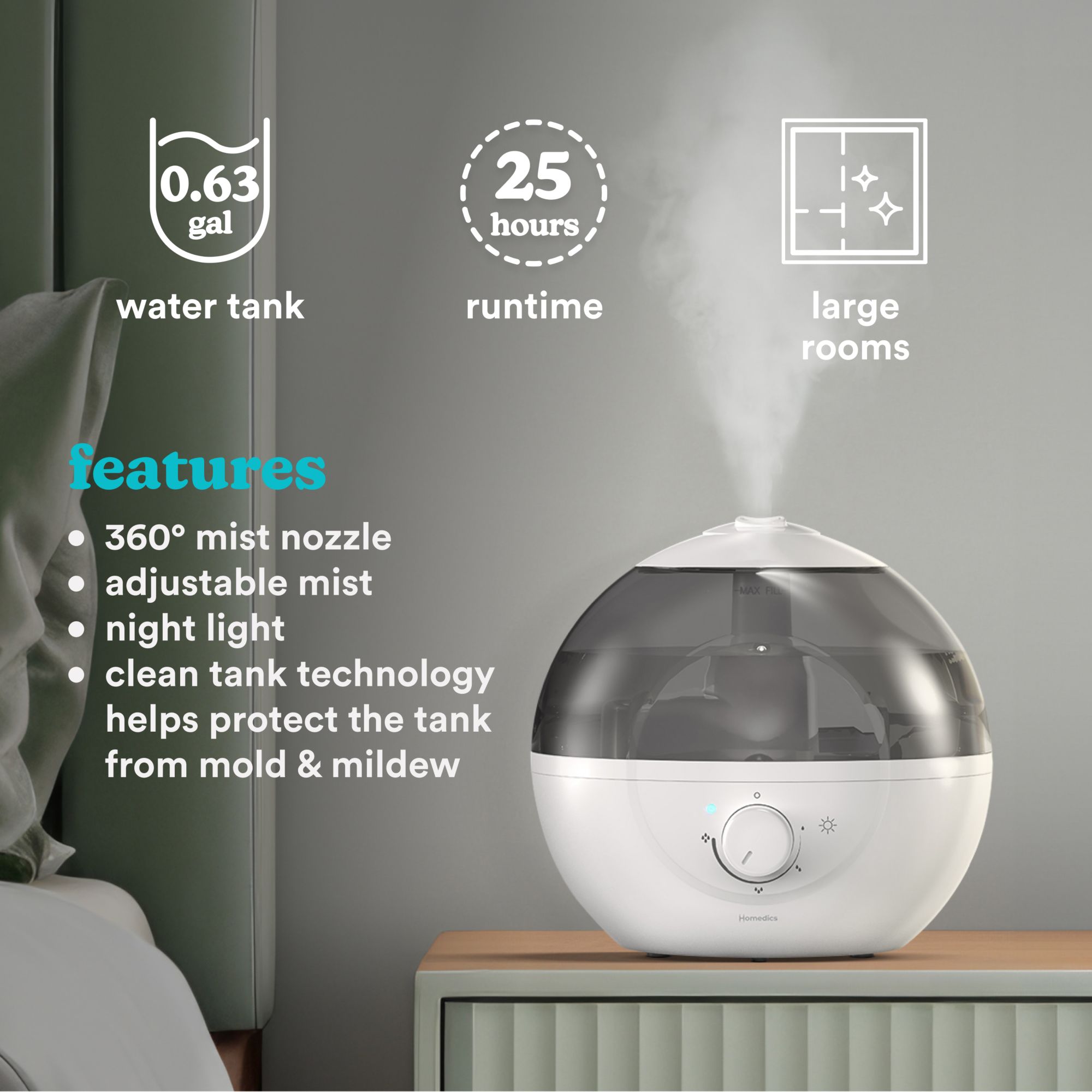 Homedics Ultrasonic Humidifier CMTF32