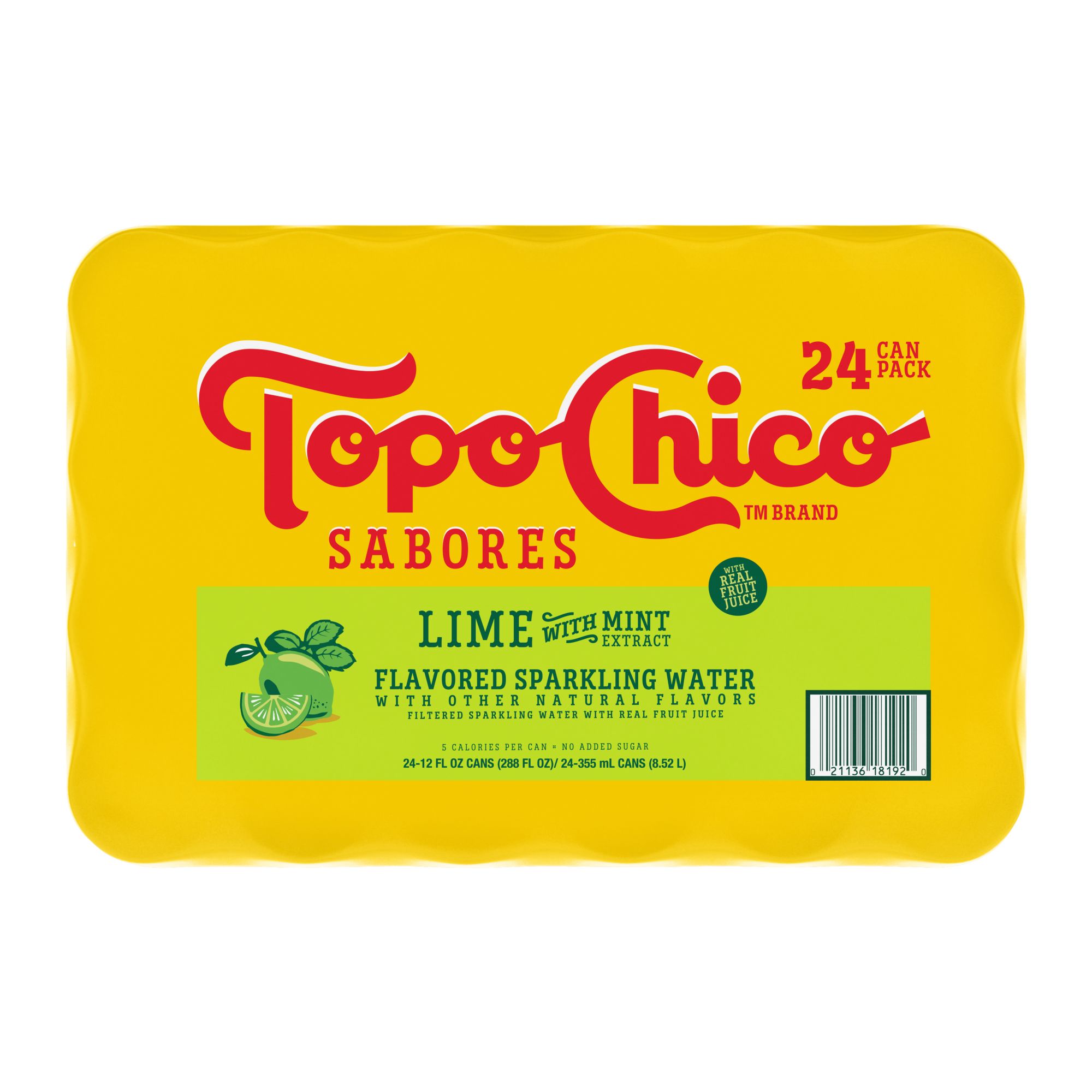 Topo Chico Sabores Lime with Mint Extract Flavored Sparkling Water, Portable Cans, 24 pk./12 fl. oz.