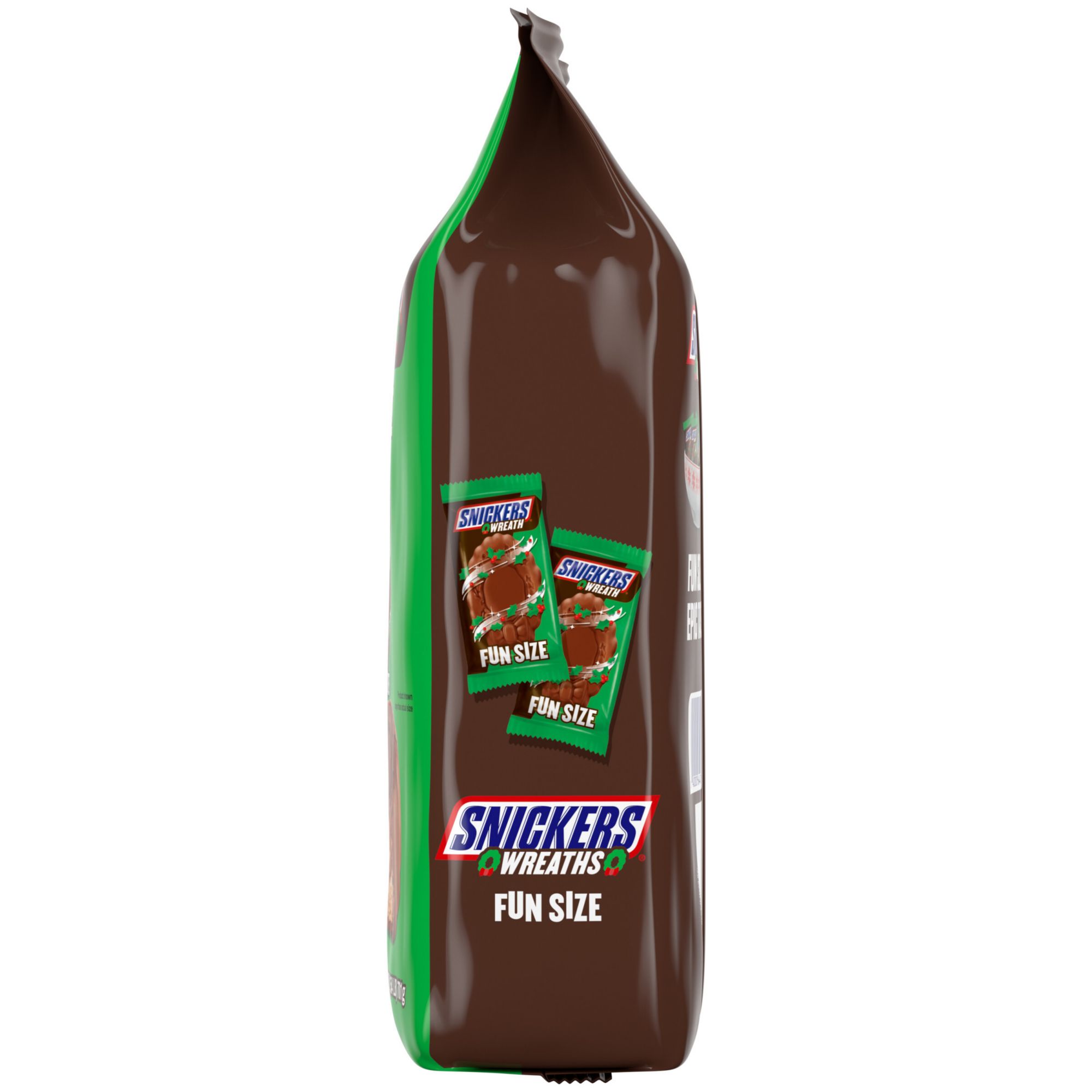 Snickers Fun Size Wreath Christmas Chocolate Bars, Individually Wrapped, Bag, 24.75 oz.