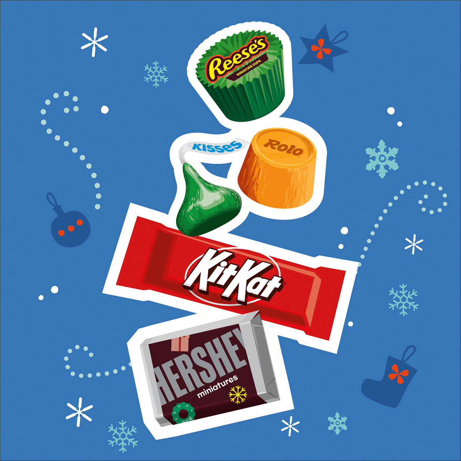 Hershey's, Reese's, Rolo, and Kit Kat Assorted Chocolate Christmas Candy Bulk Bag, 150 ct.