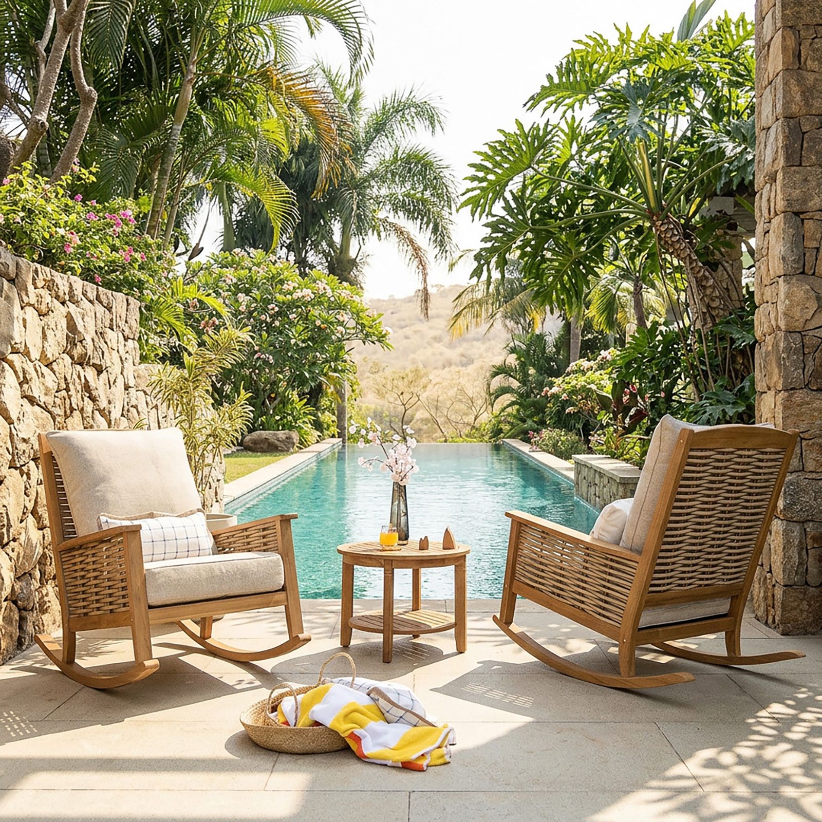 Sonoma Lane Belmar Teak Deep Seating Rocking Chair Set, Tan Cushion,  3 Pc.