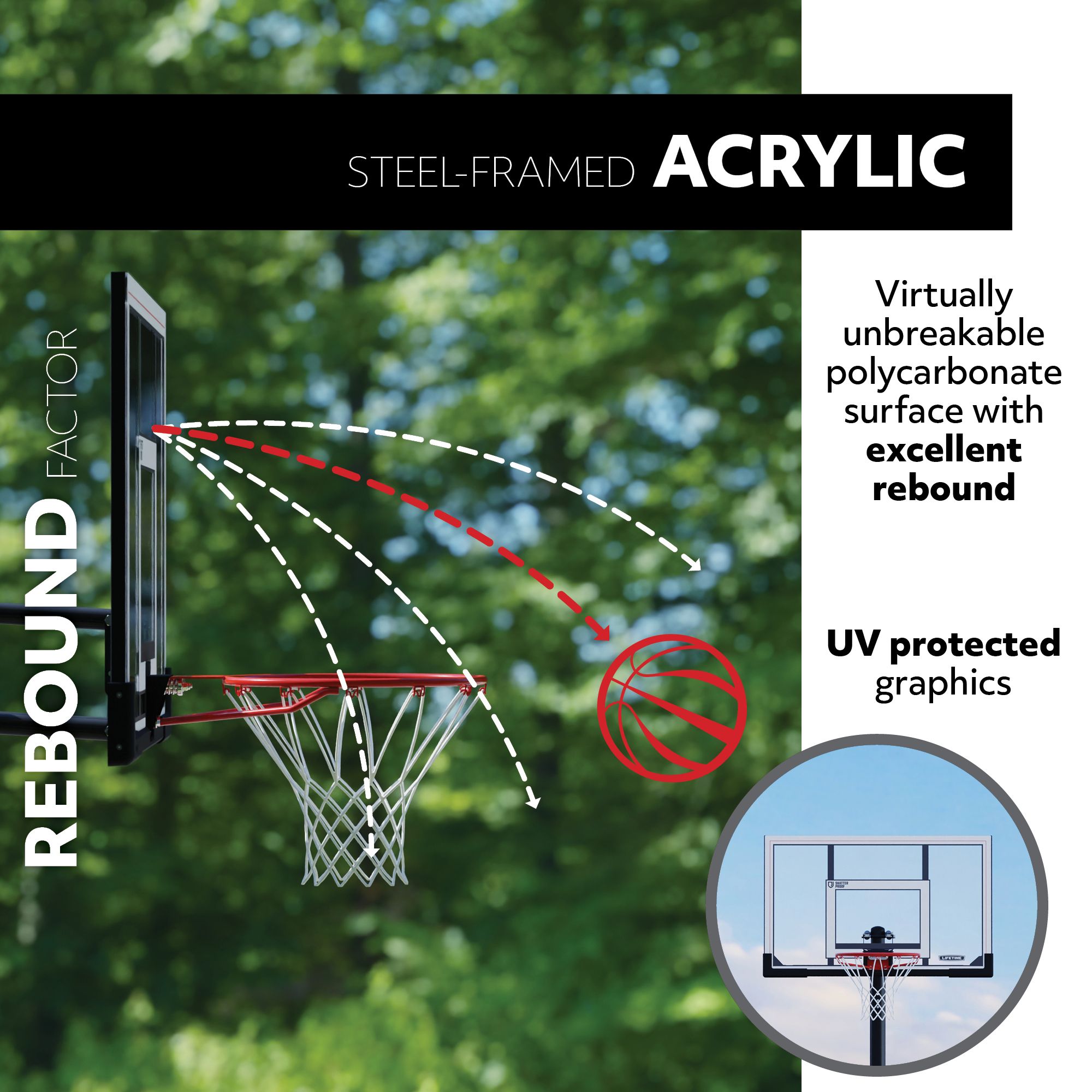 Lifetime NBA Branded Adjustable Youth Portable Basketball Hoop, 30" Polycarbonate, 92143