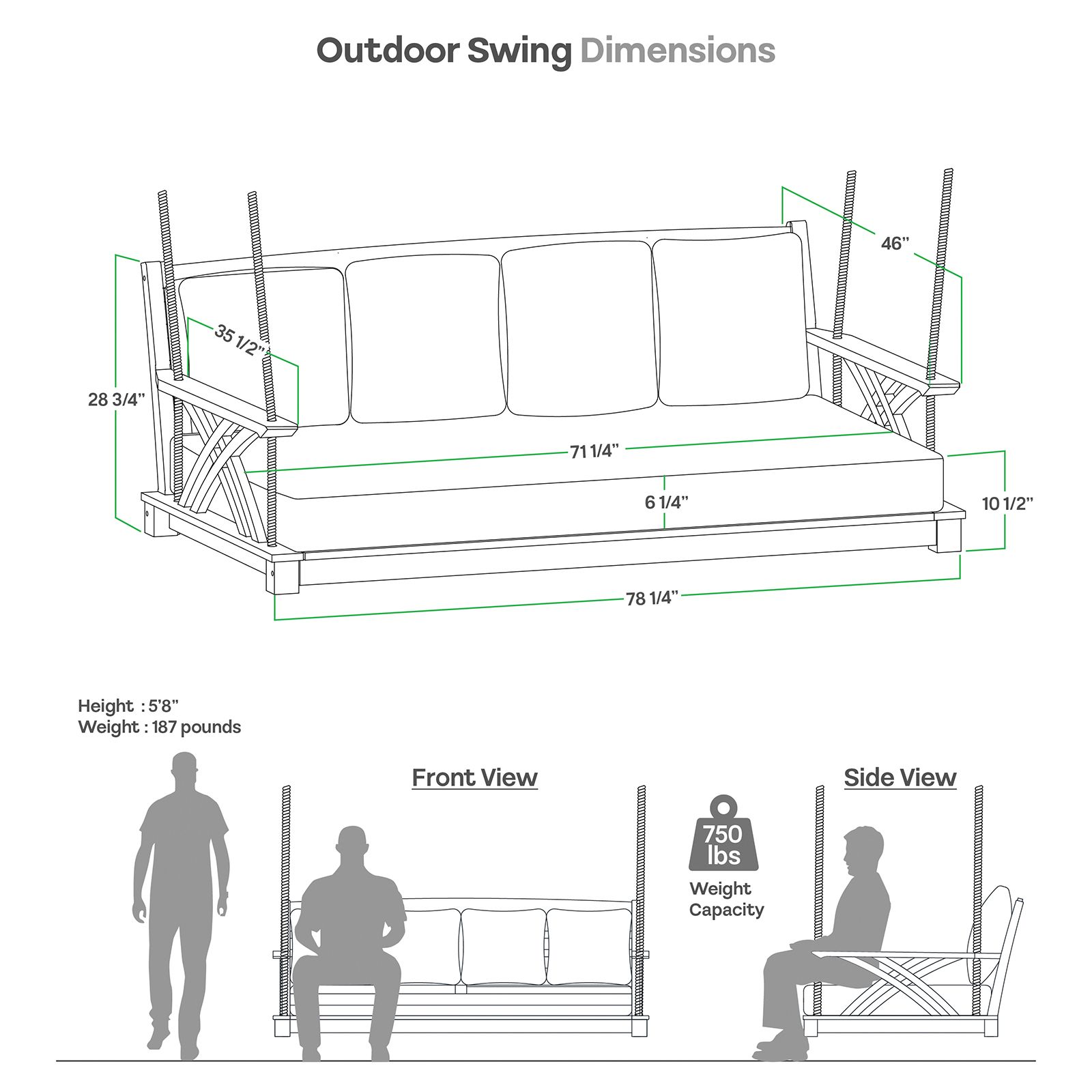 Sonoma Lane Seabrook Teak Outdoor Swing Bed, Tan Cushion