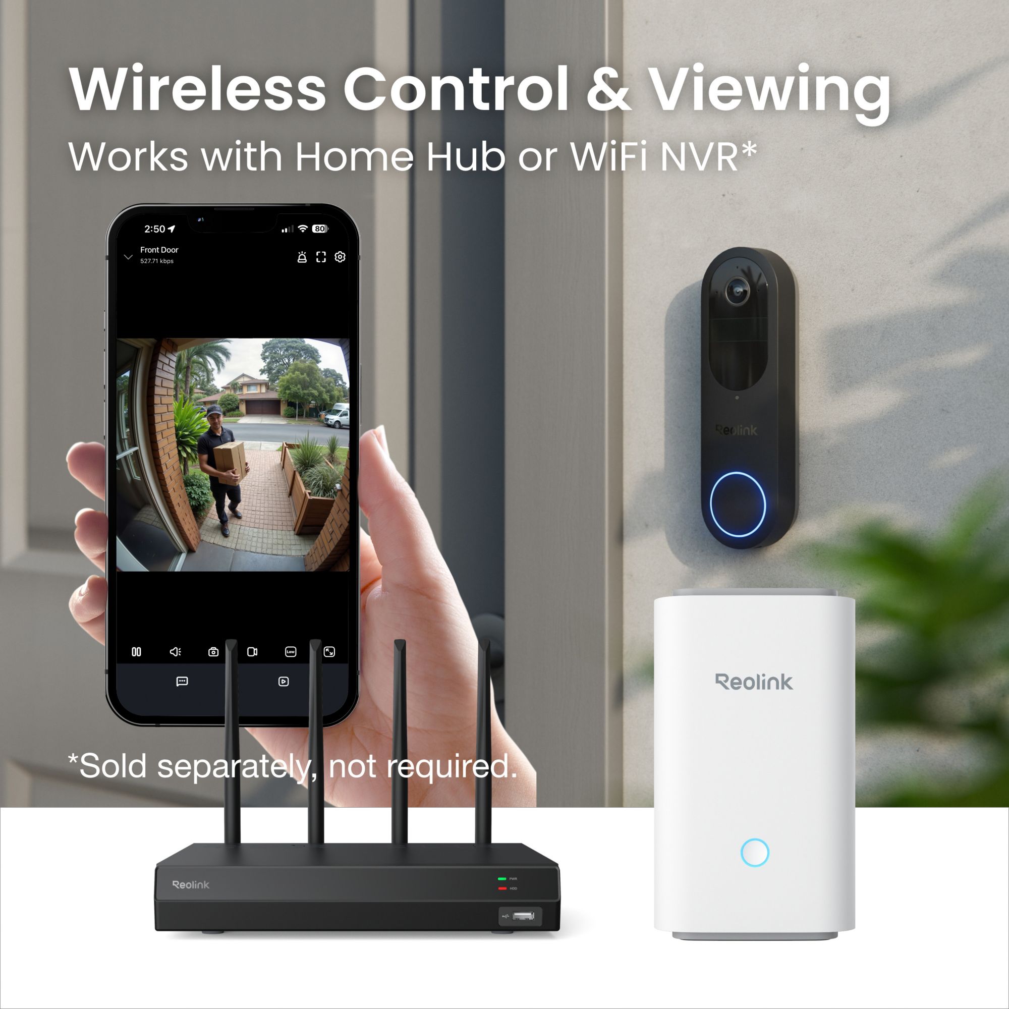Reolink D340B Smart Video Doorbell 2K Battery Operated Wireless Wi-Fi with Plug-in Chime, Black