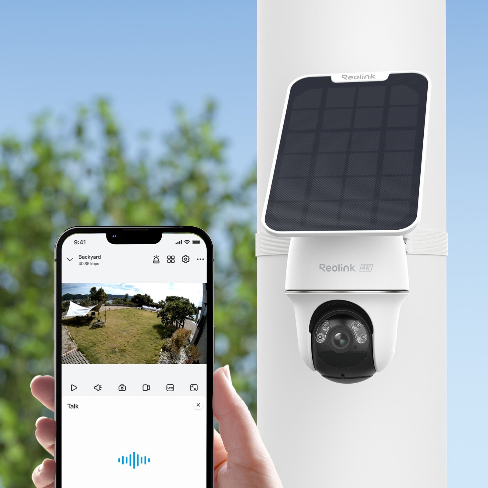 Reolink Argus Series B440 4K 8MP Solar Security Camera Outdoor Wireless Wi-Fi with Auto-Tracking Pan Tilt, White