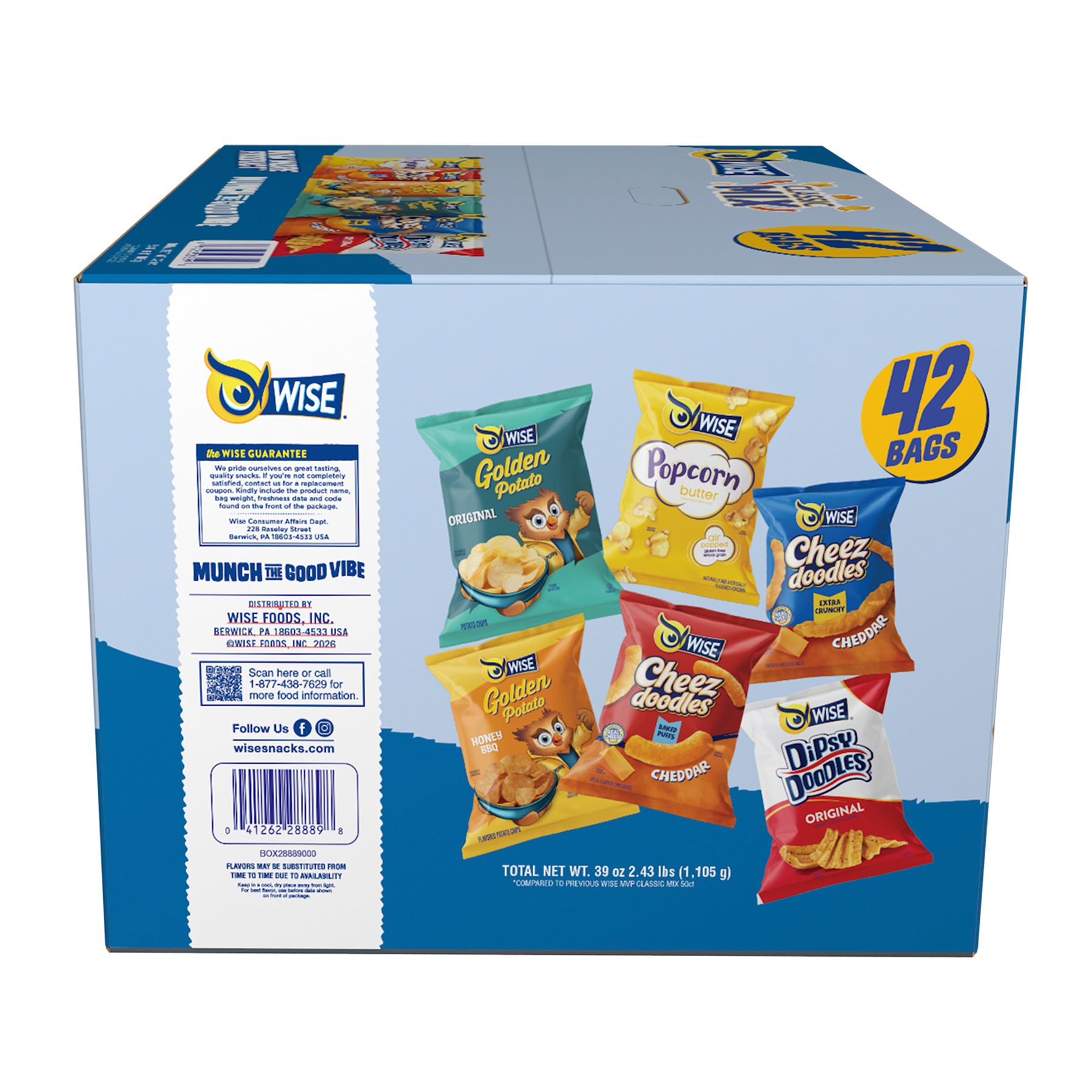 Wise Multi Snack Variety Pack, Potato Chips, Cheese Snacks, Popcorn, Corn Chips, 42 ct./1 oz.