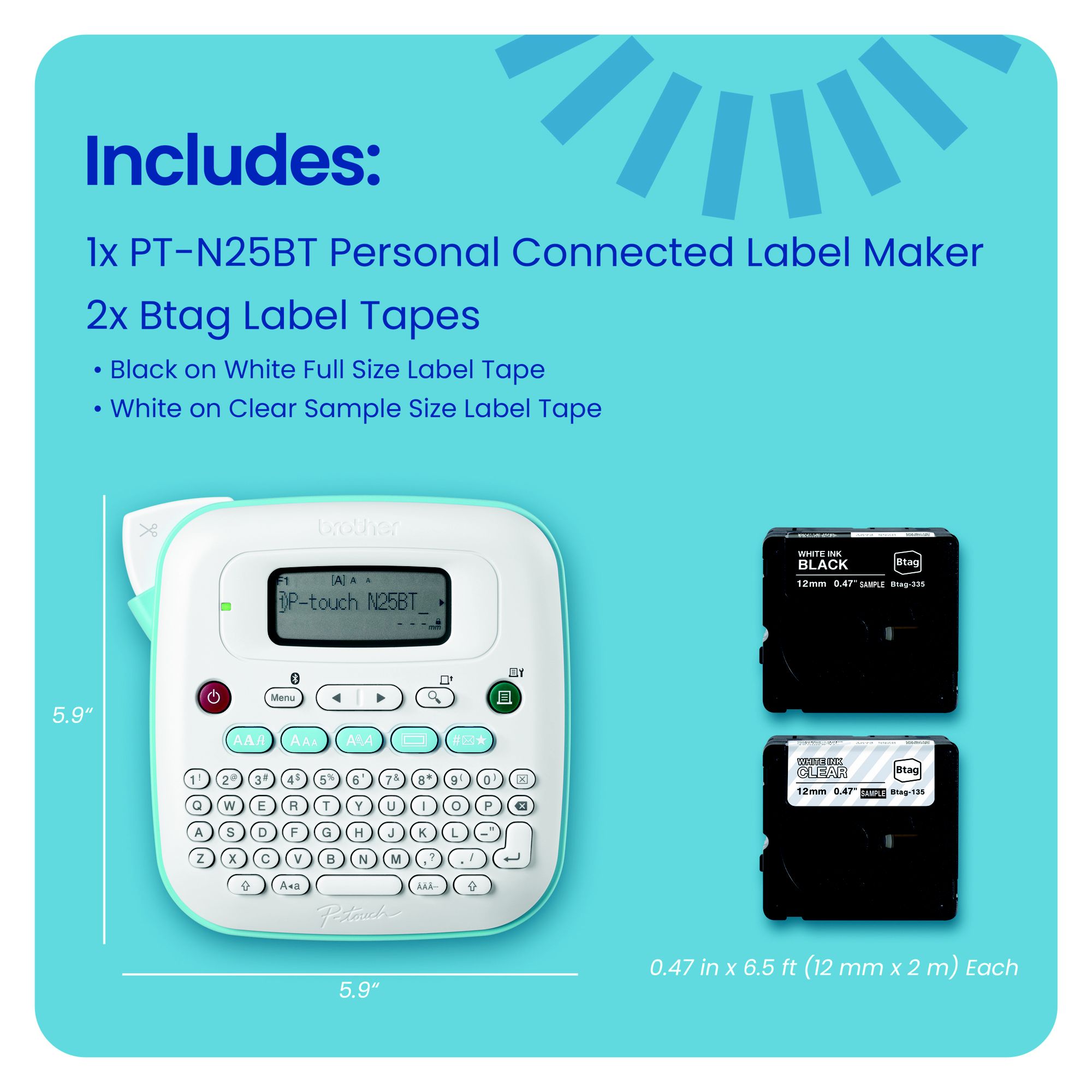 Brother P-touch PT-N25BTWH Personal Connected Label Maker with Bonus Tape Bundle