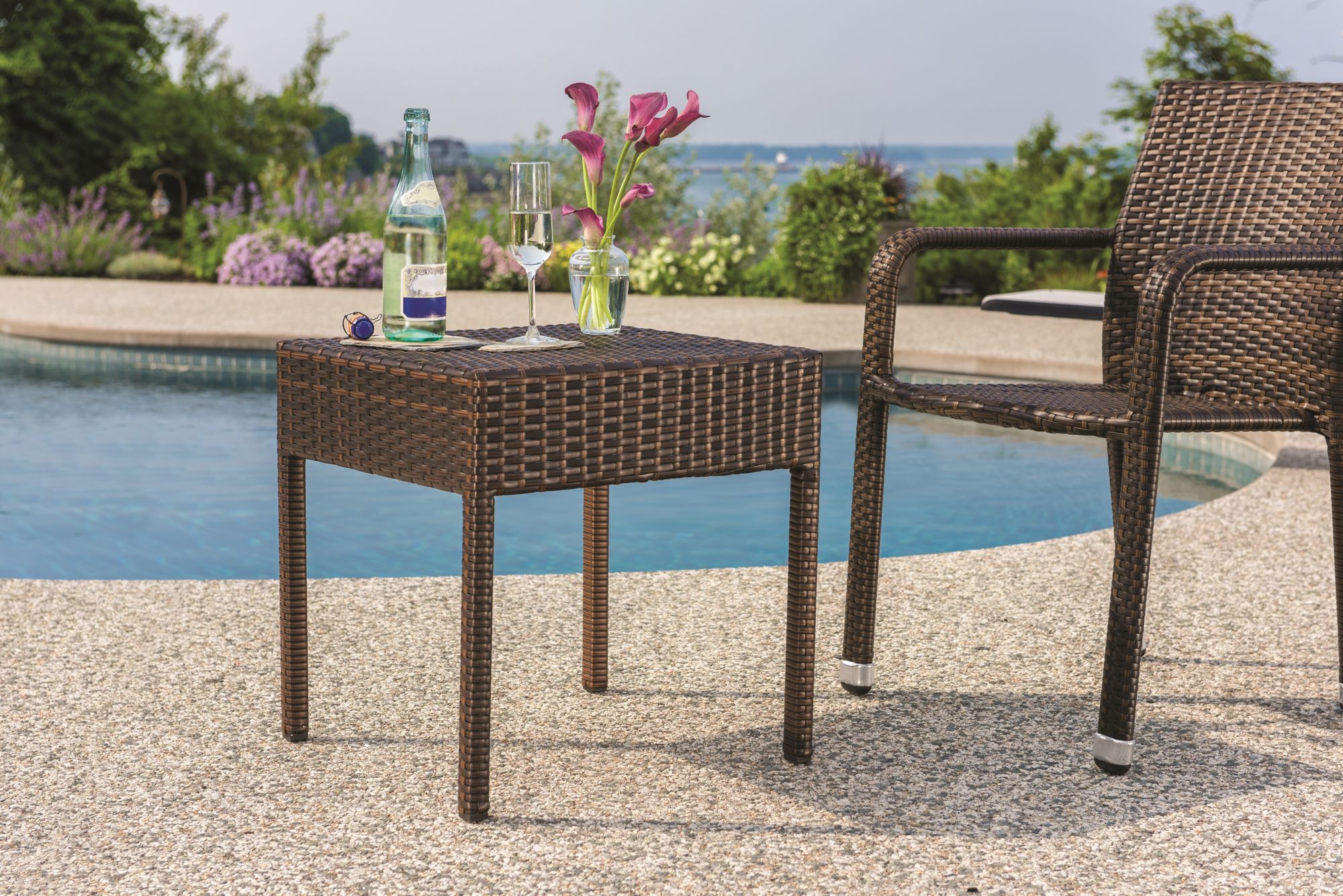 Berkley Jensen Wicker Patio Side Table Dark Brown