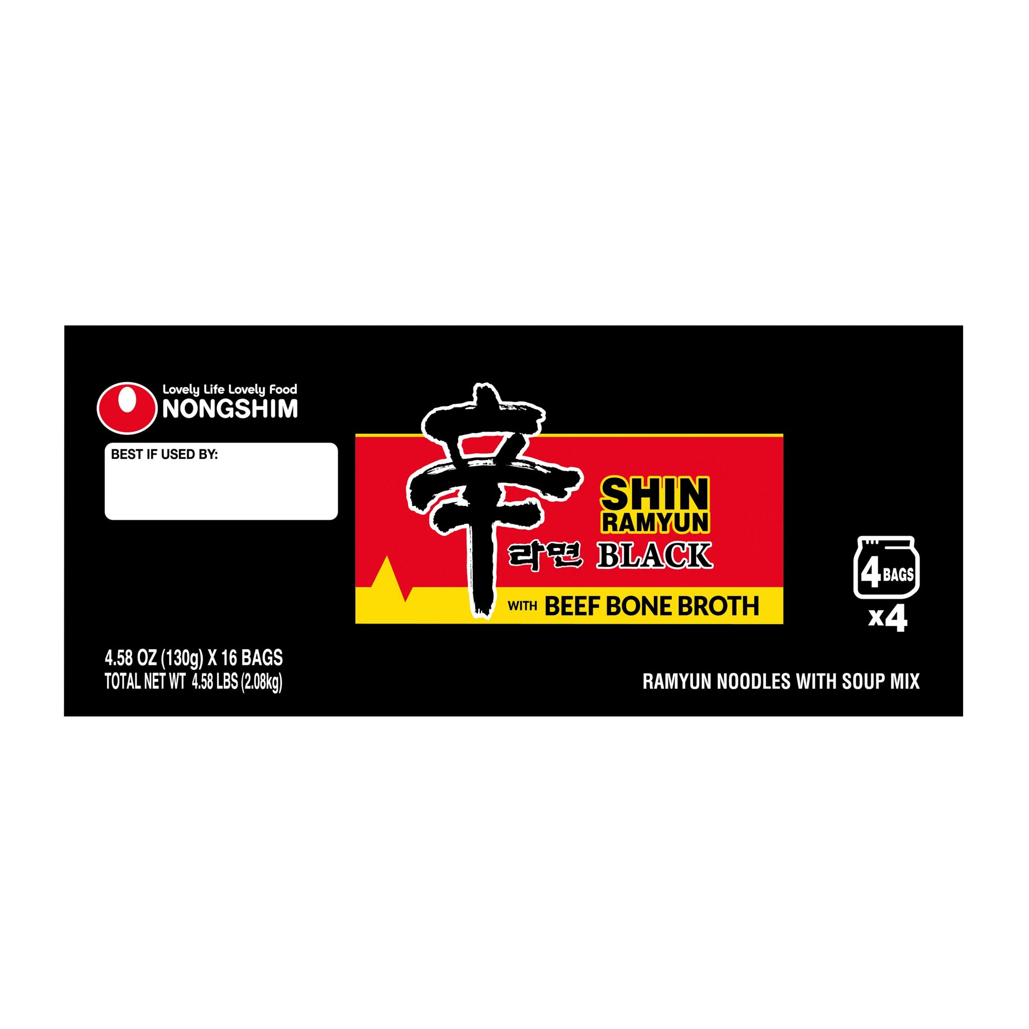 Nongshim Shin Ramyun Black, With Beef Bone Broth Infused With Garlic And Onions, 16 pk./4.58 oz.
