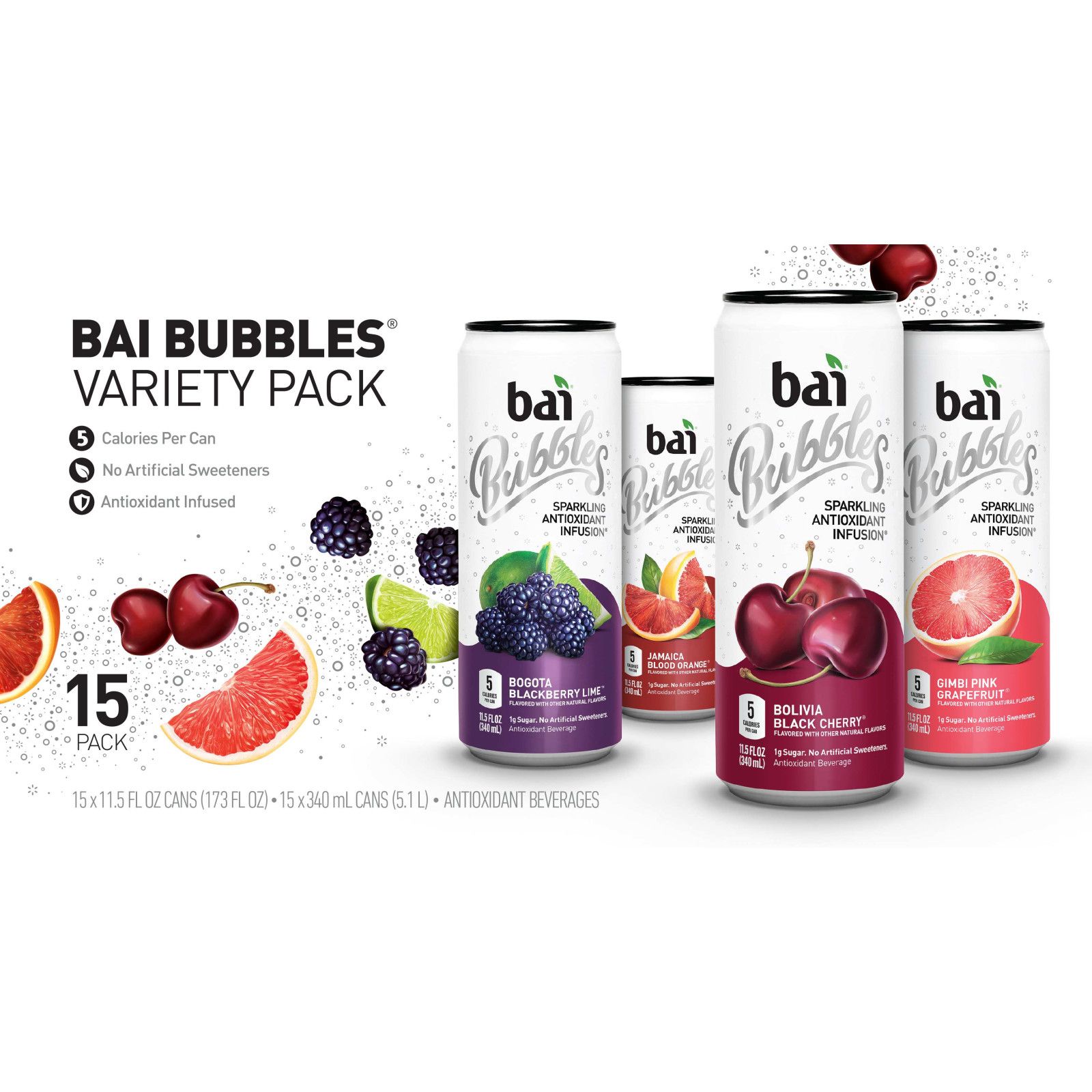  Bai Bubbles Sparkling Water, Voyager Variety Pack