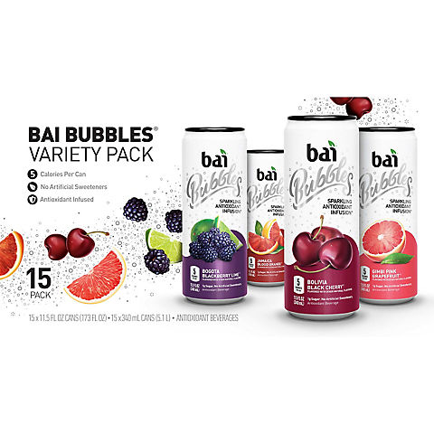 Bai Bubbles Sparkling Antioxidant Infused  Beverage Variety Pack, 15 ct./11.5 fl. oz.
