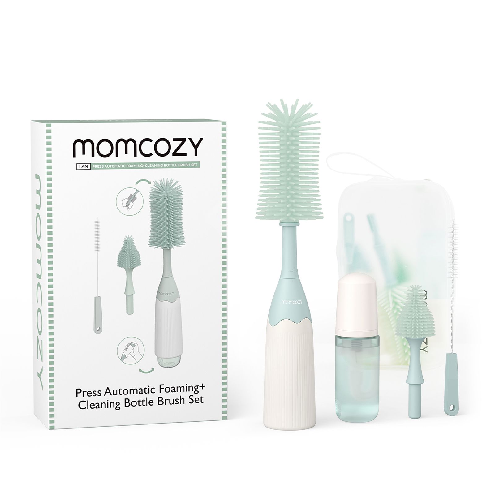 Momcozy 4 in 1 Compact Bottle Sterilizer and Dryer + Push-Press Design Bottle Brush Kit - Green