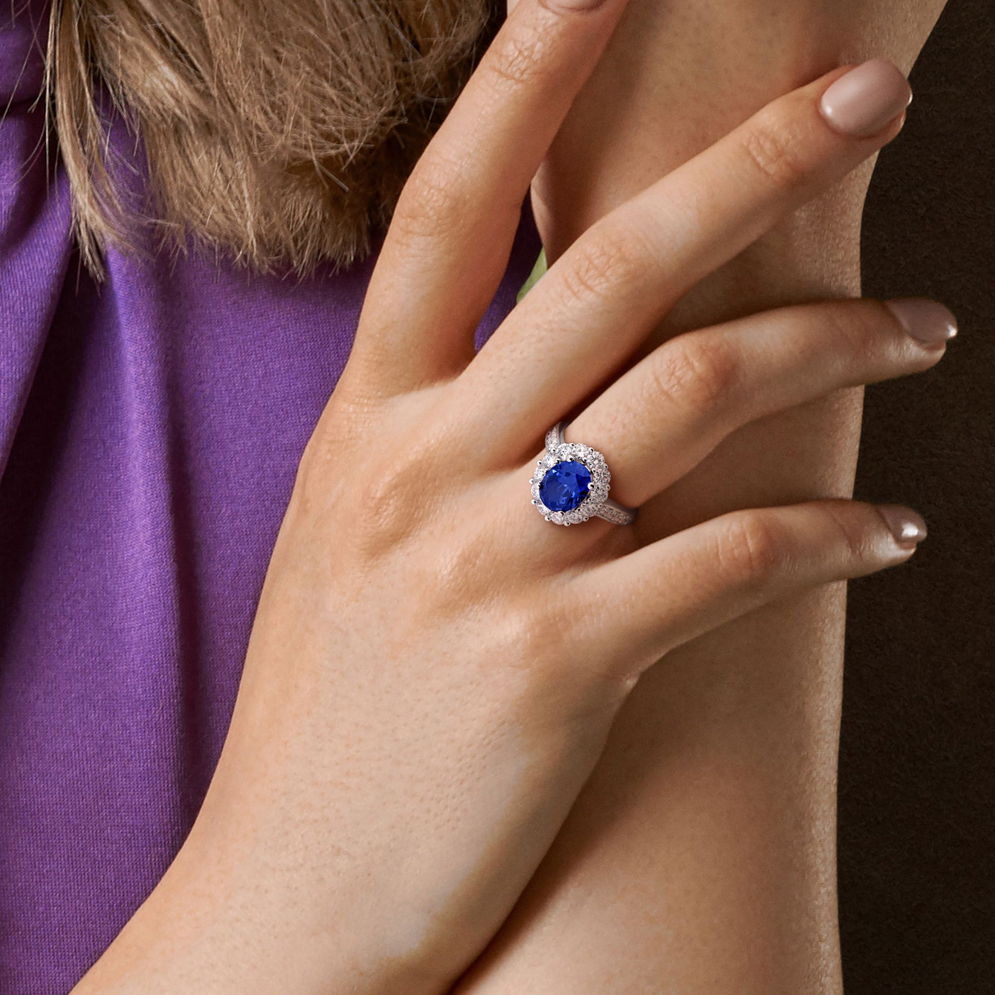Lab-Created Sapphire & Lab-Grown Diamond Women's Oval Halo Ring in Sterling Silver