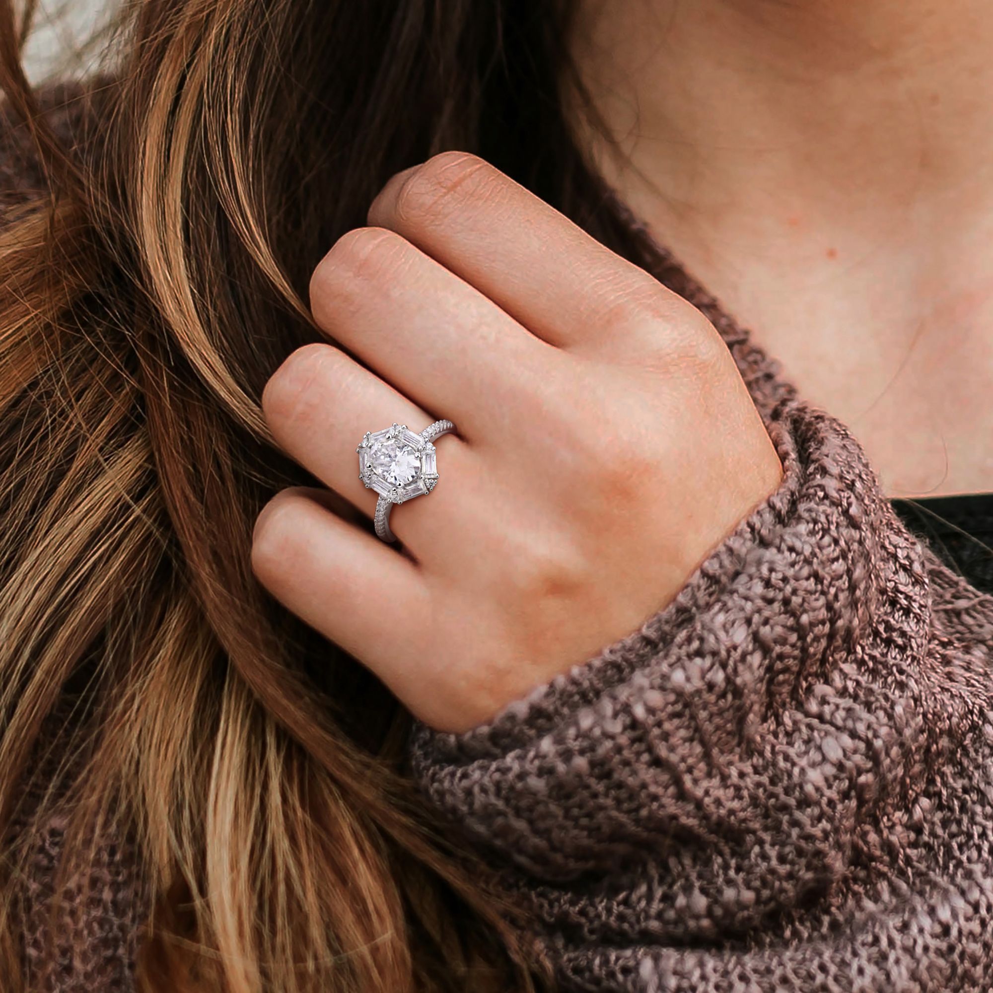 Women's Moissanite Oval Cluster Ring in Sterling Silver