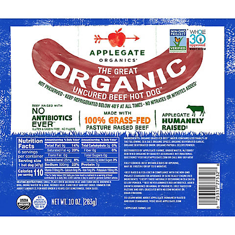Applegate Organics Uncured Beef Hot Dogs, 20 oz.