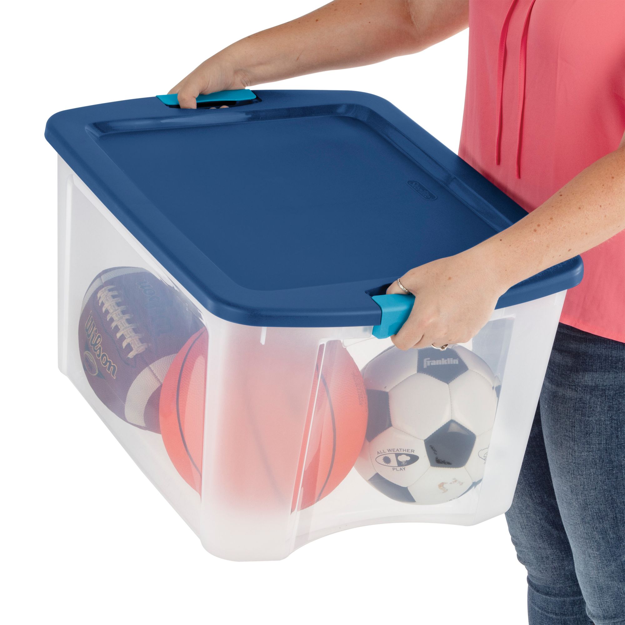 Sterilite 18 Gal Stackable Storage Box Container w/Handles, Blue