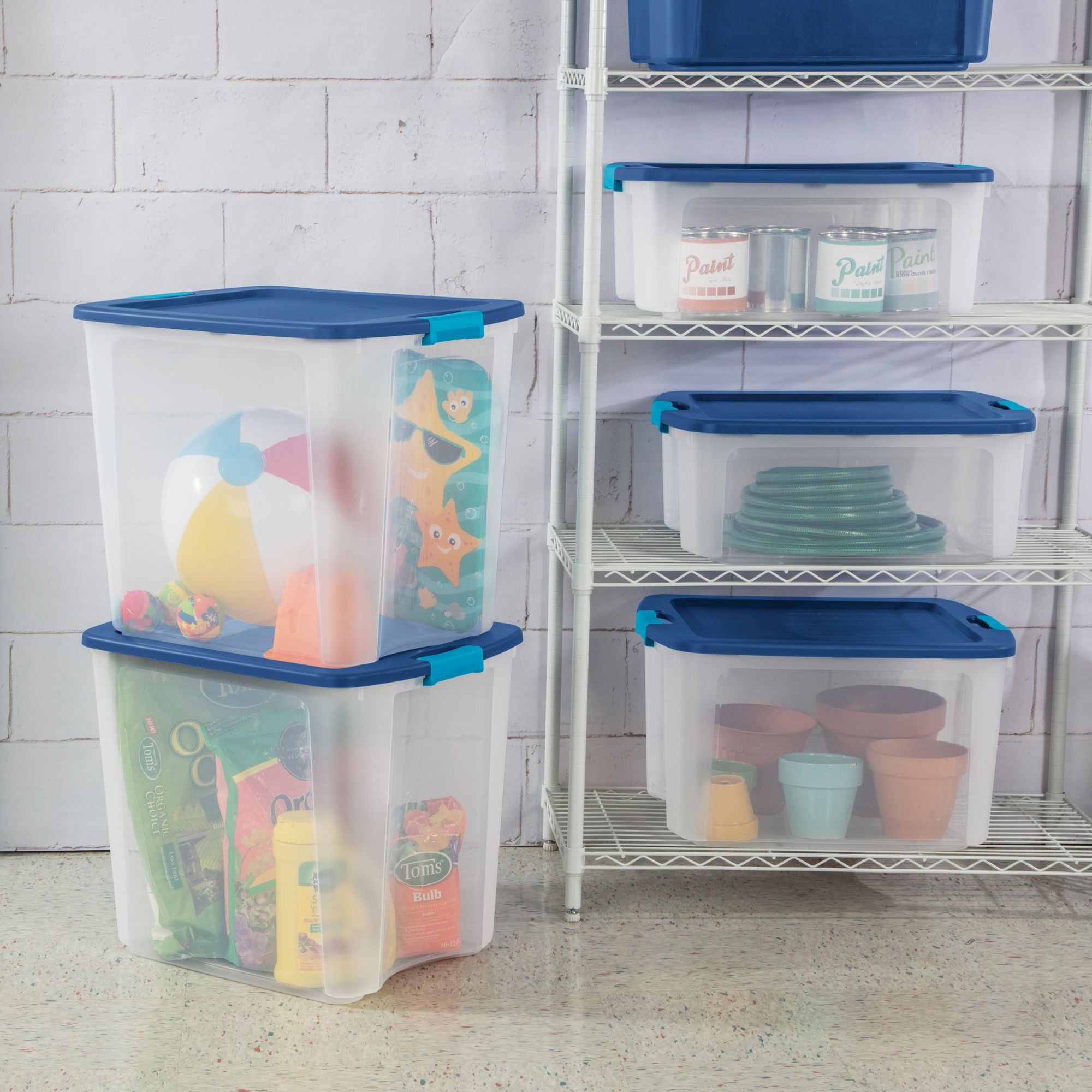 Sterilite ShelfTotes 50 Quart Clear Latched Plastic Storage