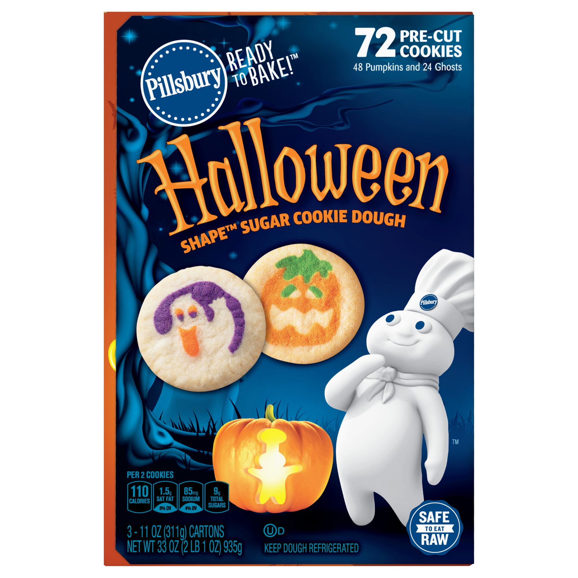 Pillsbury Halloween Shape Sugar Cookies Ready To Bake Variety Pack 72 Ct Bjs Wholesale Club
