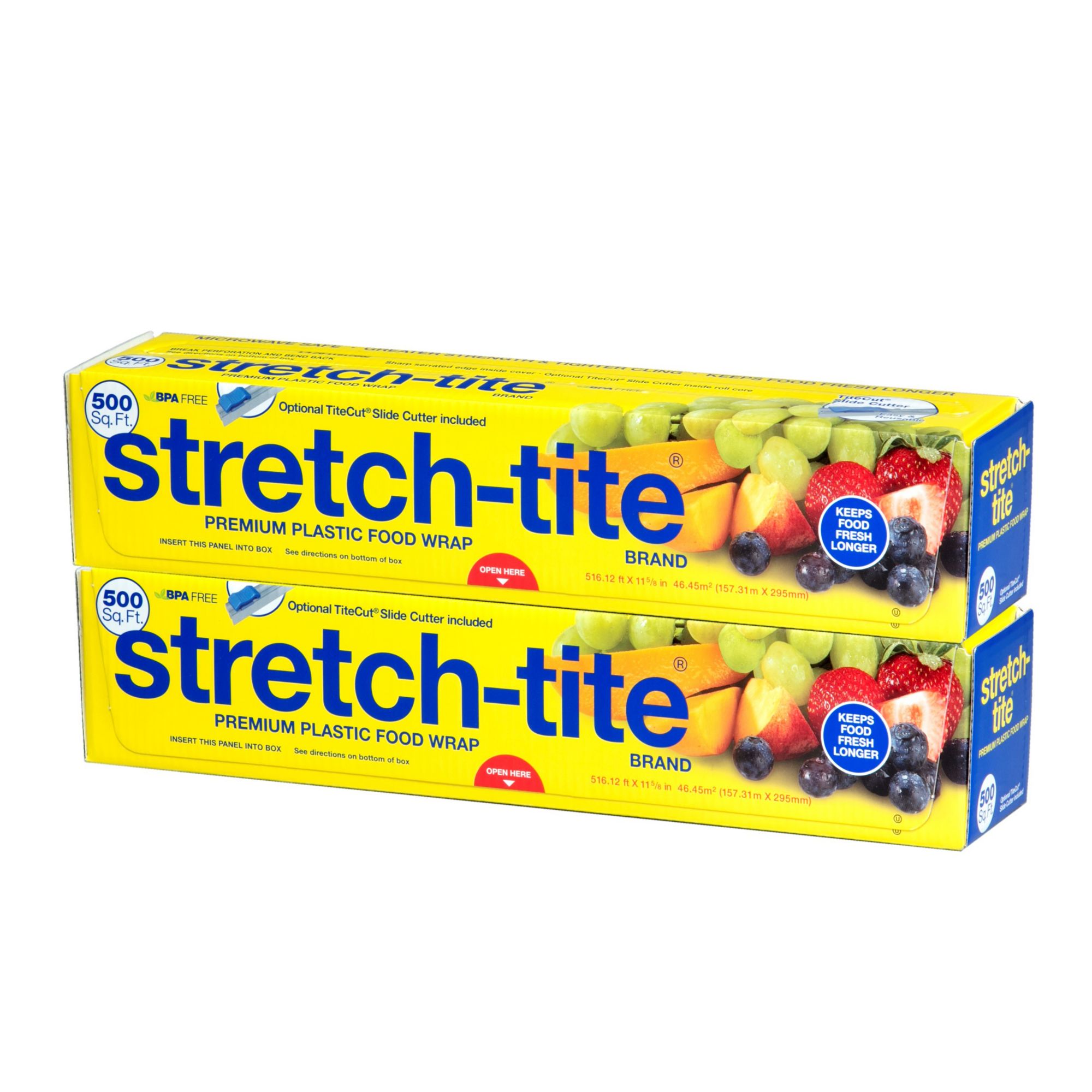 Stretch-Tite Premium Plastic Food Wrap, Includes Slide Cutter, Extra Strong  (250 sq ft)