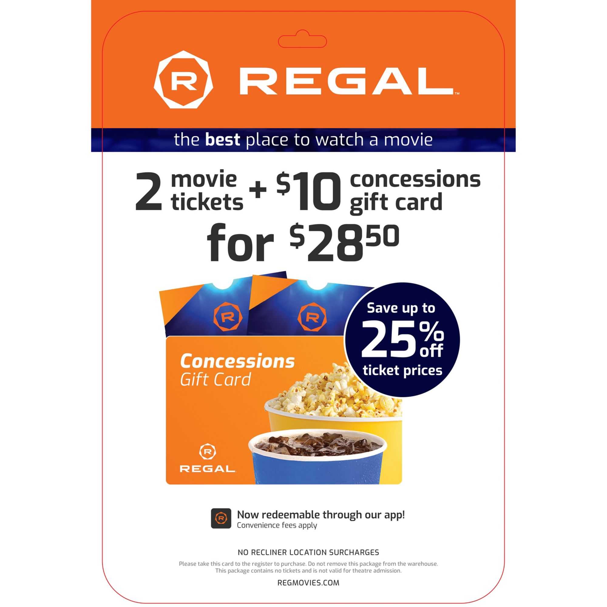 $28.50 Regal Theatres Two Tickets Gift Card, Plus $10 Concession