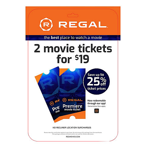 Regal Tickets for $18.99 Gift Card, 2 tickets