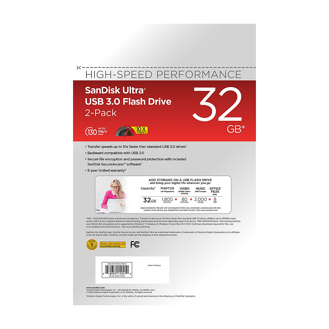 SanDisk 32GB Ultra USB 3.0 Flash Drive, 2 pk