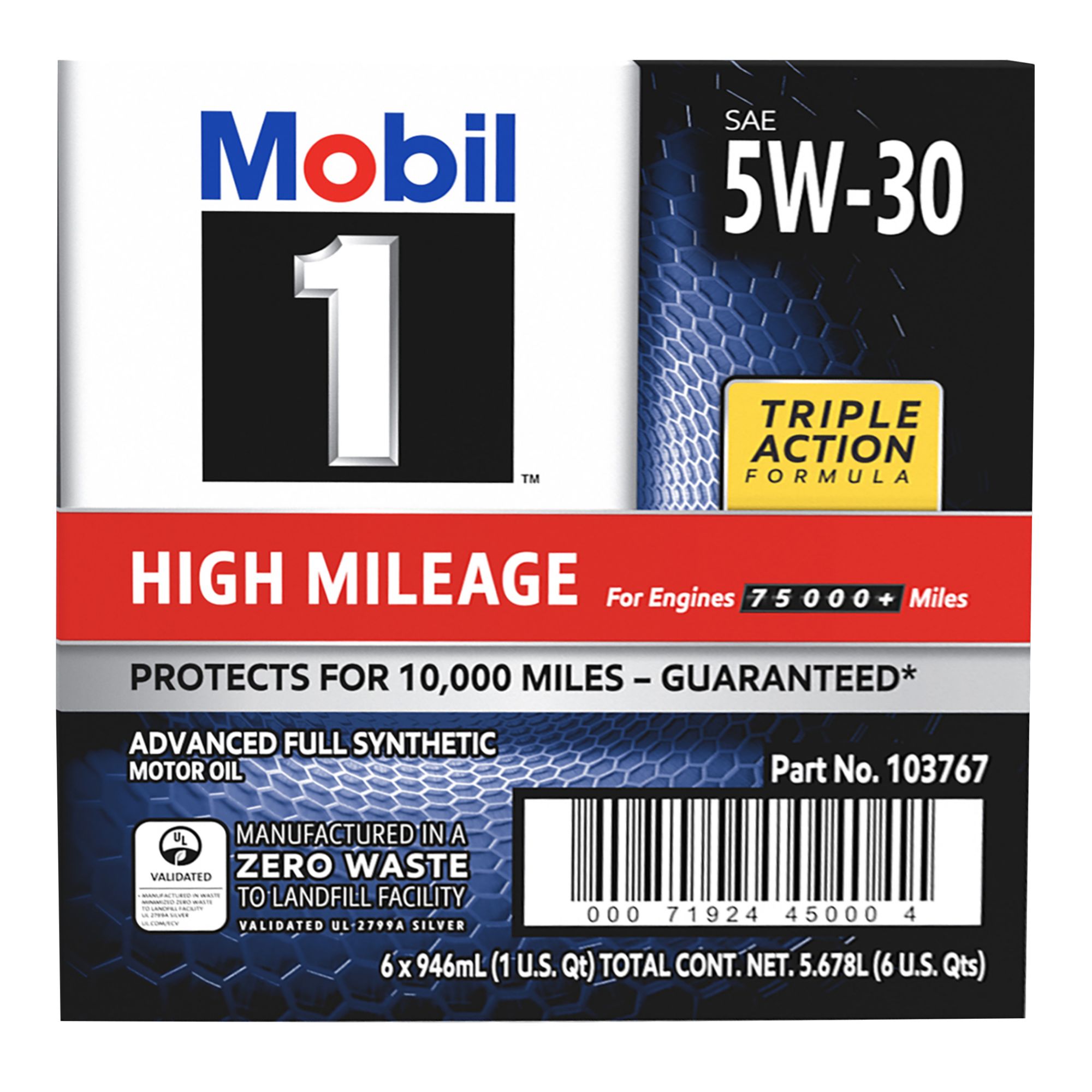 Mobil 1 High Mileage Full Synthetic Motor Oil 5W-30, 1 Quart at