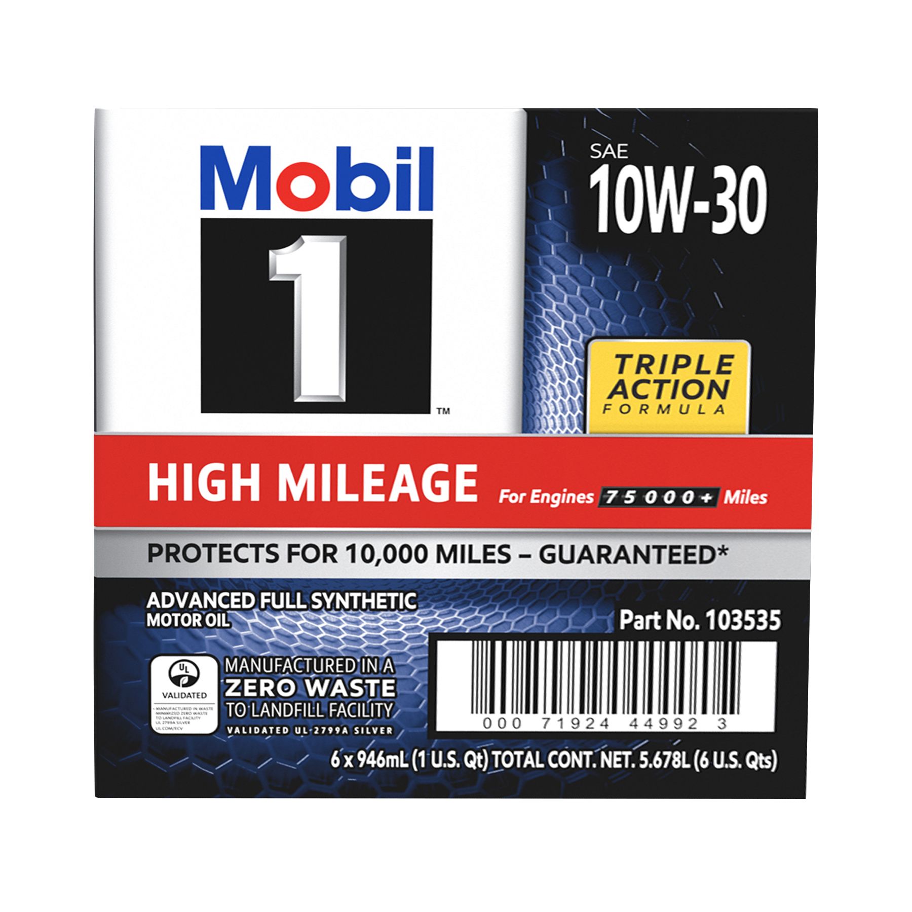 Mobil 1 10W-30 High Mileage Synthetic Motor Oil, 6 pk.