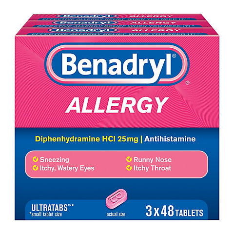 Benadryl Ultratab Antihistamine Allergy Medicine Tablets, 3 pk./48 ct.