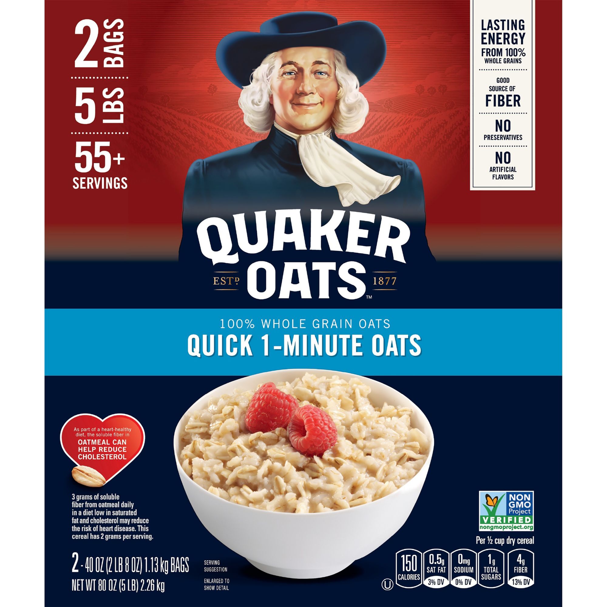 Quaker Oats 100% Natural Whole Grain Quick 1- Minute Oats - BJs ...