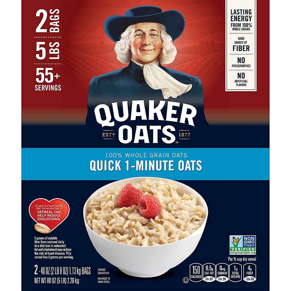 Quaker Oats 100% Natural Whole Grain Quick 1- Minute Oats - BJs Wholesale Club