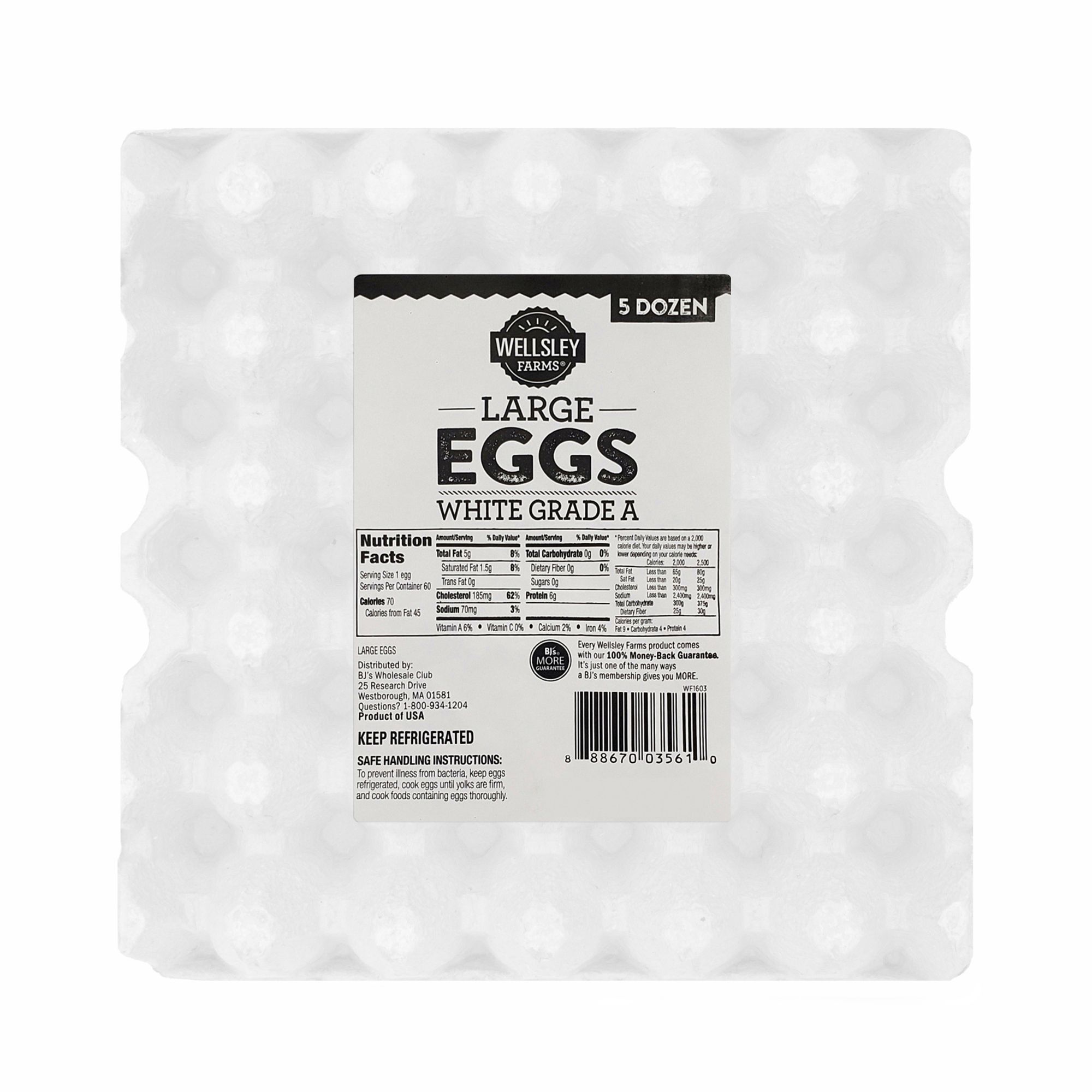 Great Value Cage Free Large AA White Eggs, 60 Count