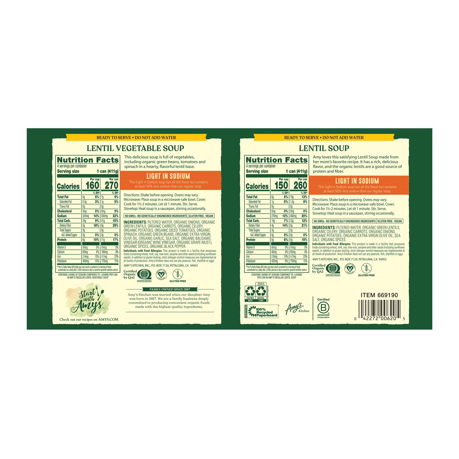 Amys Lentil Vegetable Soup, Organic, Light in Sodium - 14.5 oz