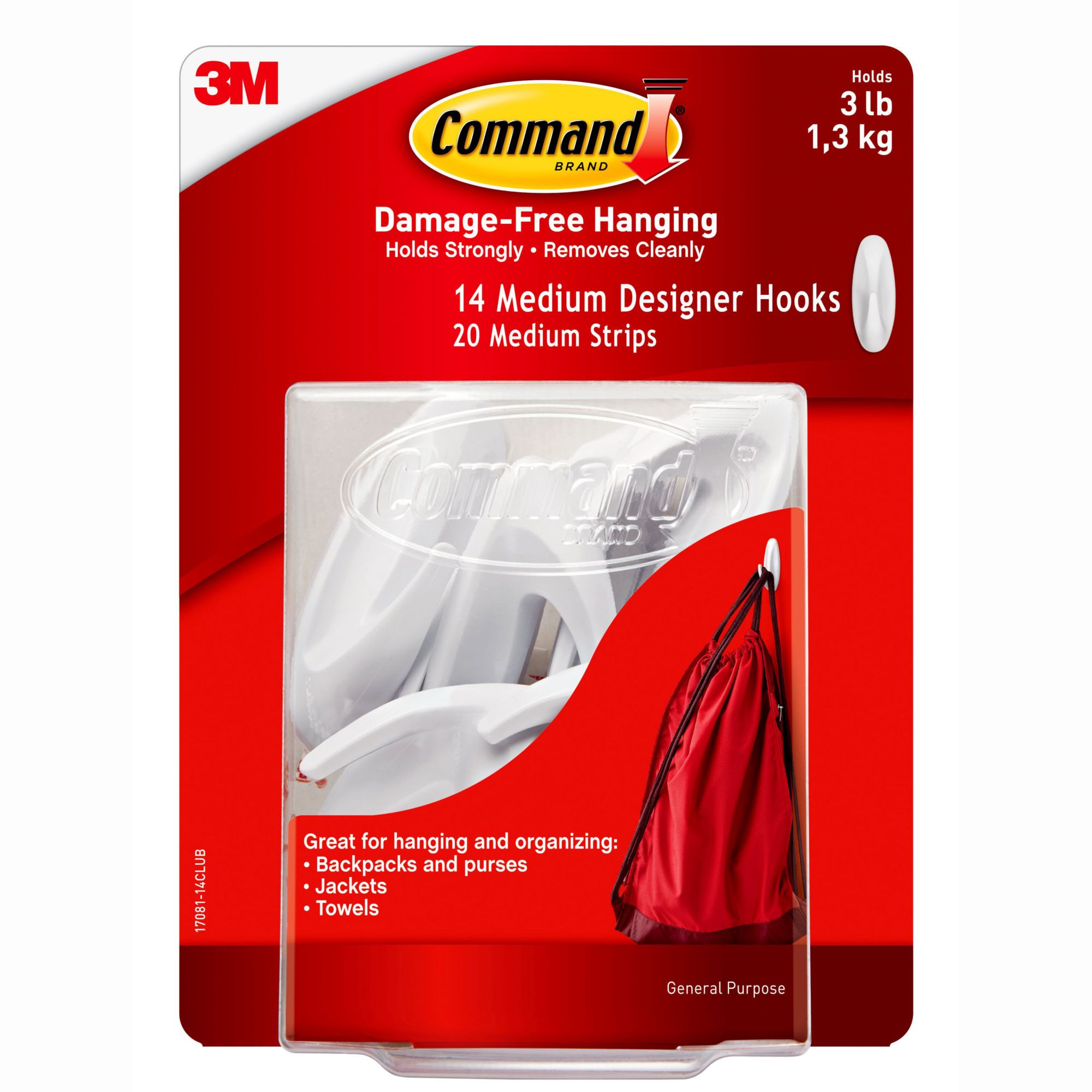3M COMMAND Designer Hooks Large Medium Small With Strips Damage Free Hanging