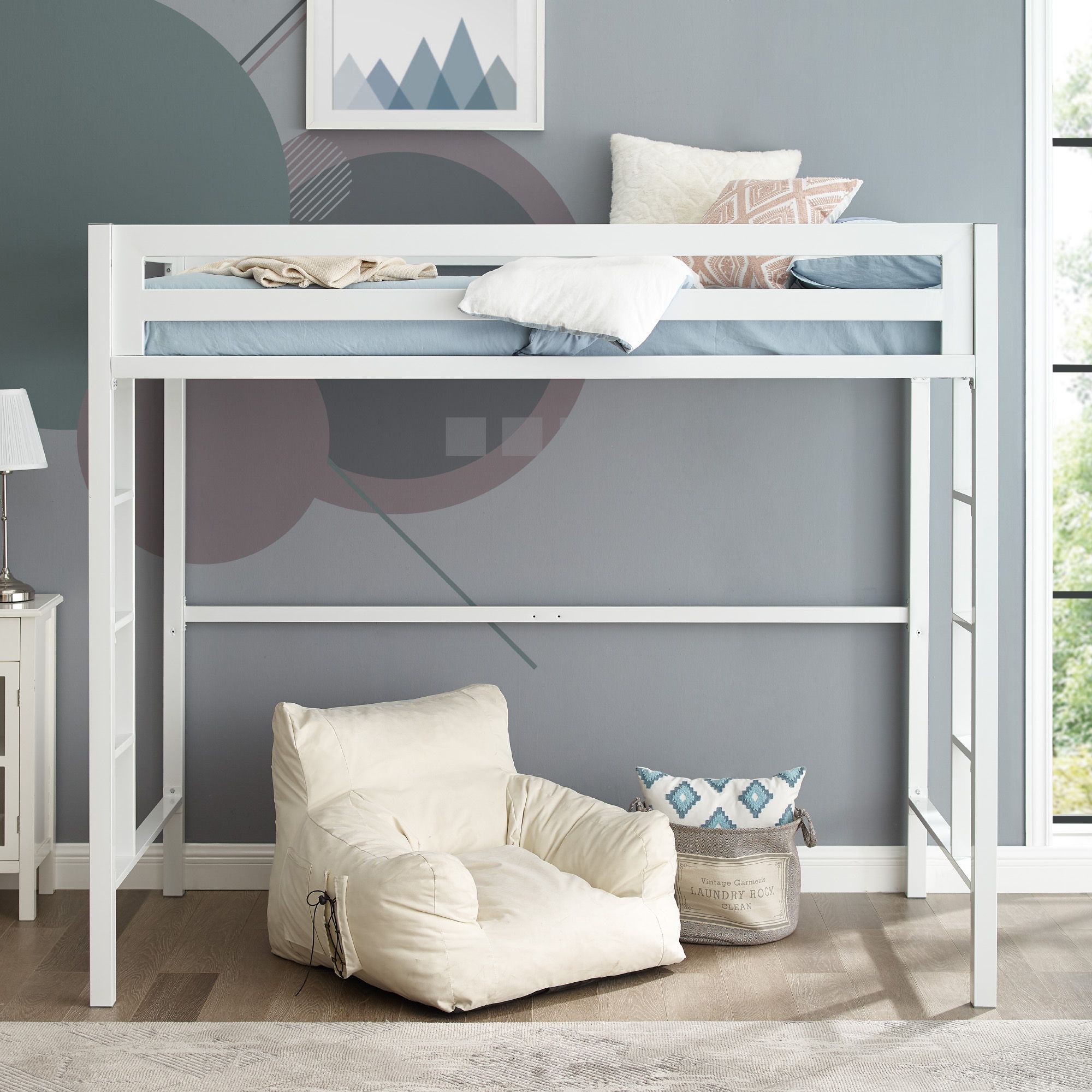 White loft 2024 bed metal